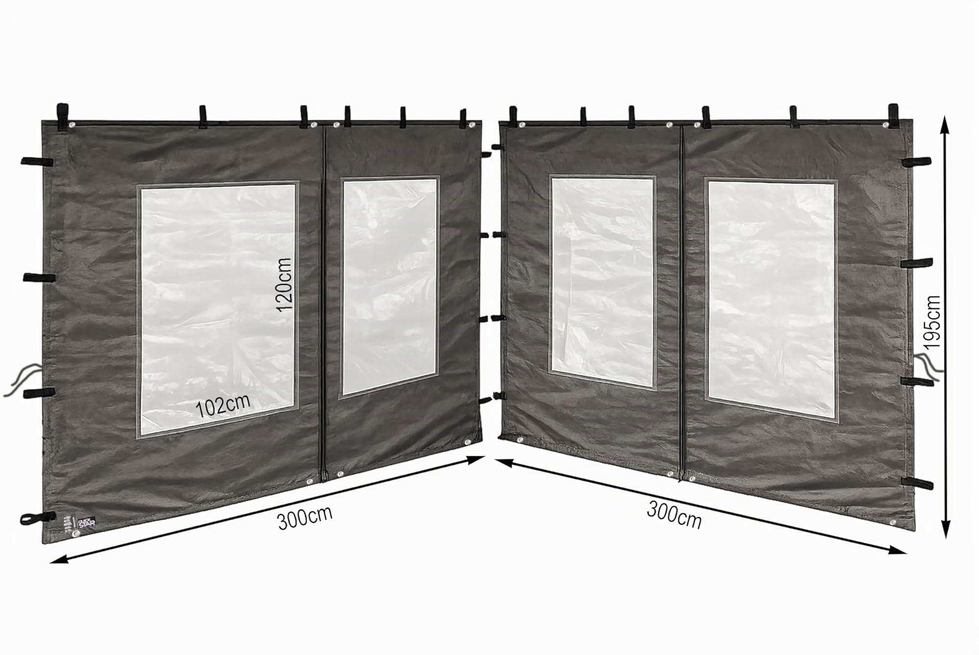 QUICK STAR 2 Seitenteile aus PE mit Fenster 300x195cm für Pavillon 3x3m Seitenwand Anthrazit RAL 7012