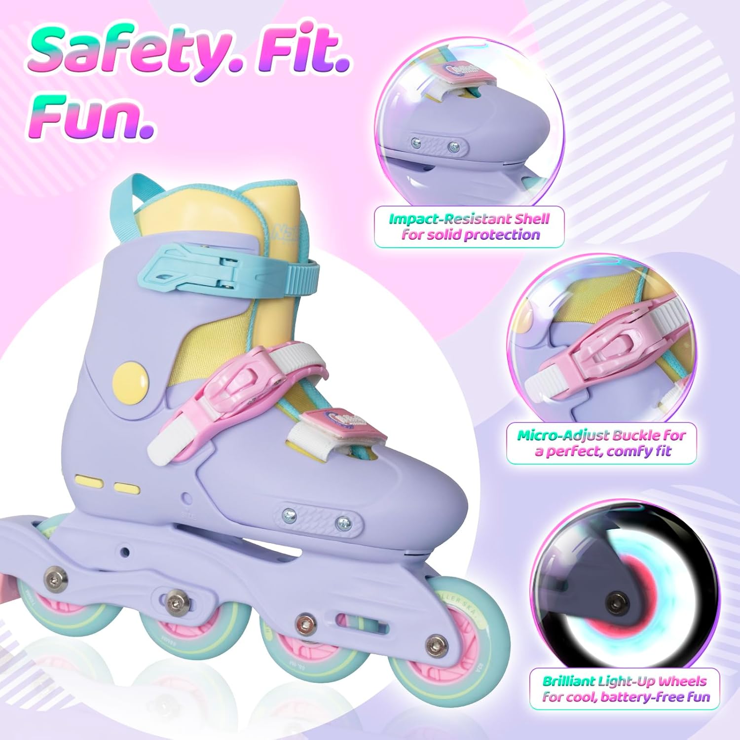 Nattork Inline Skates for Girls Kids Teens Boys Age 4-16, 4 Sizes Adjustable Blades Roller for Outdoor Indoor Birthday