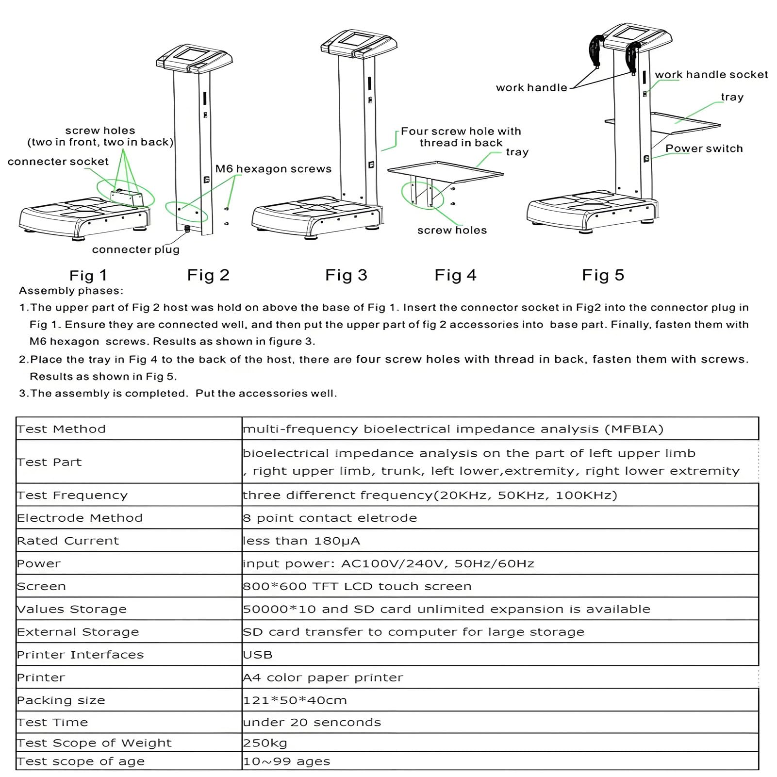 Analizzatore di composizione corporea commerciale per palestra e casa, analizzatore per la salute del corpo, impedenza bioelettrica, stampa wireless,White