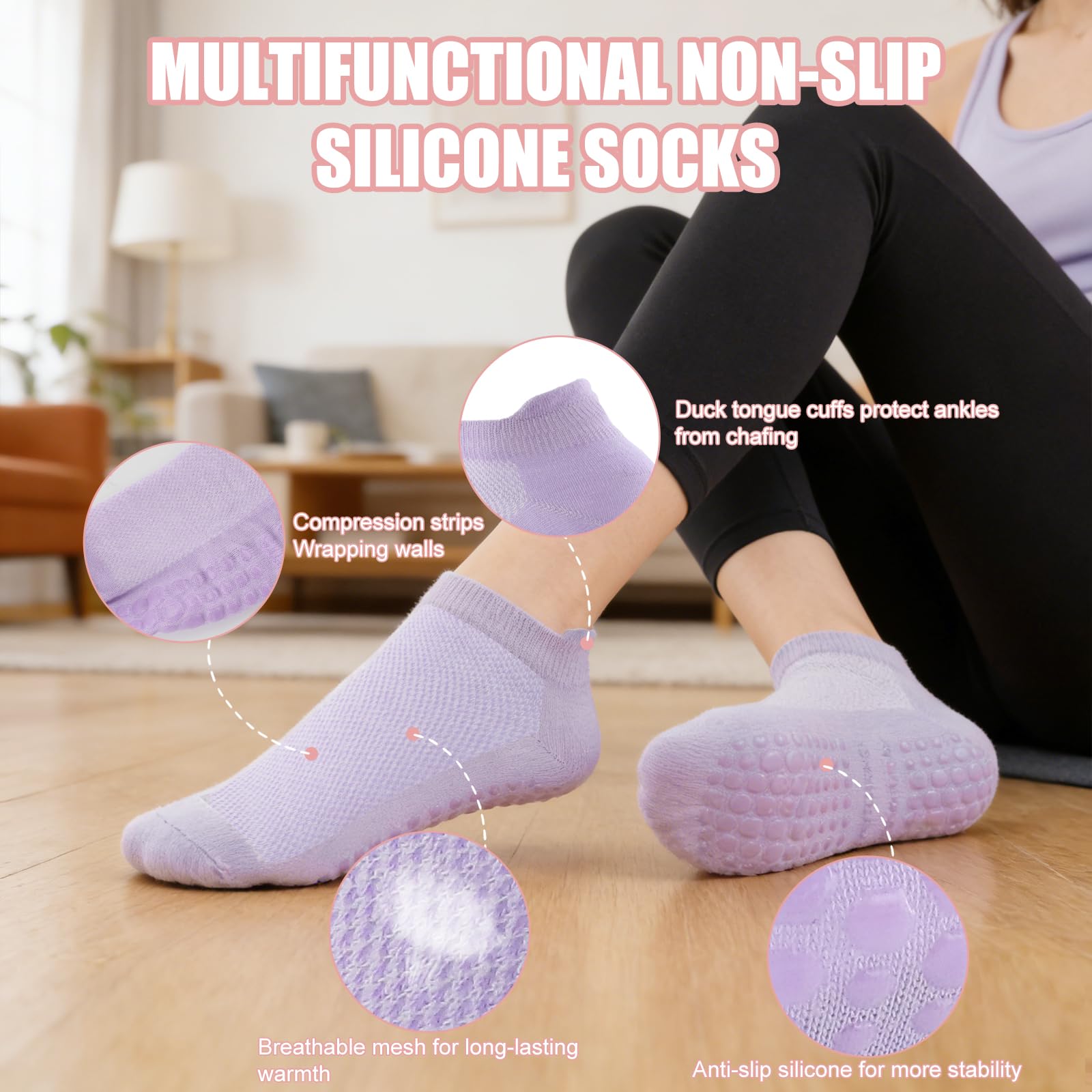 5 pares de calcetines de pilates para mujer, antideslizantes, de algodón, transpirables, estilo tobillero, para bar, baile, gimnasio, hogar, reformador, entrenamiento, estudio, uso
