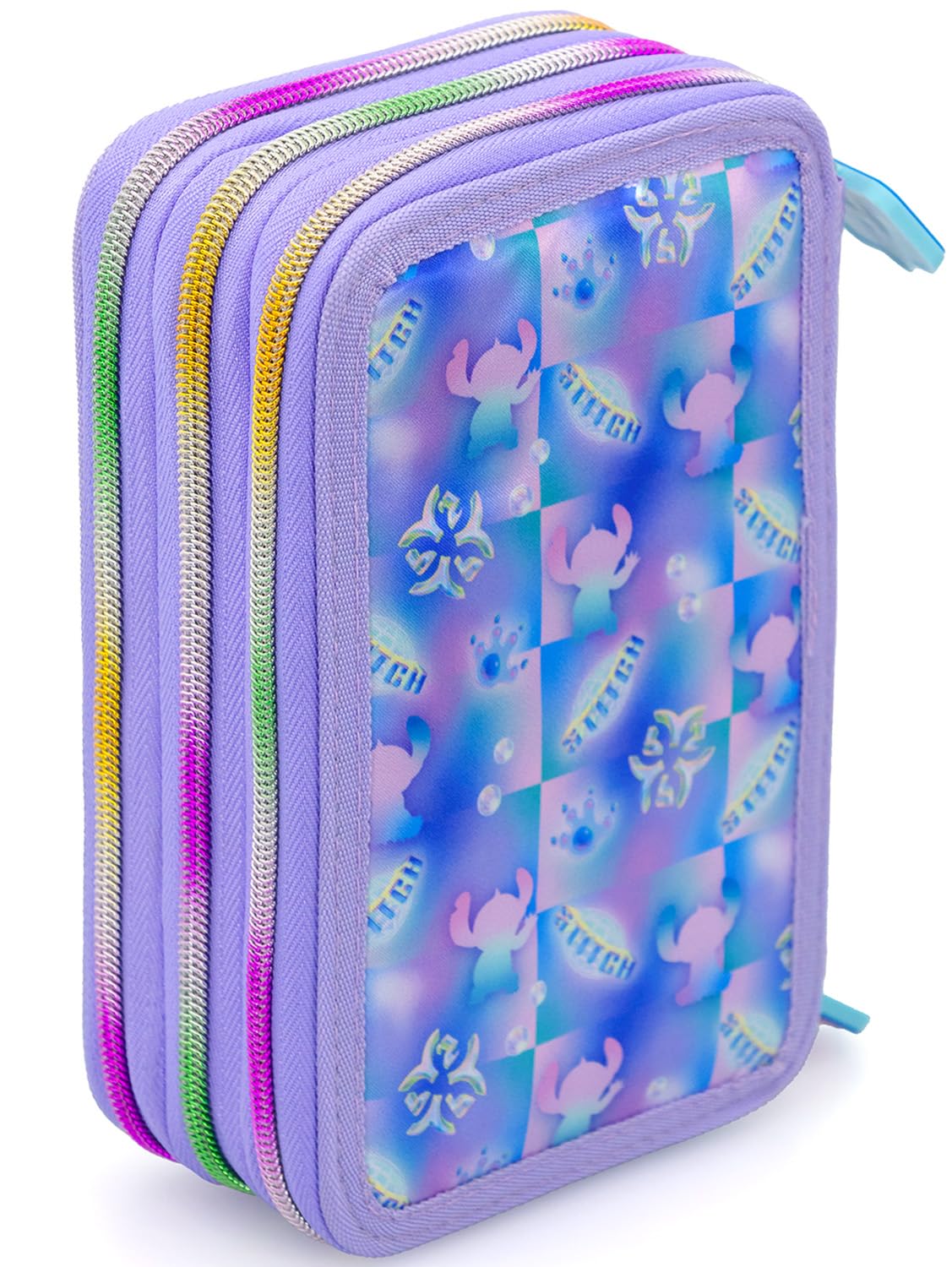 Clondo Astuccio Scuola 3 Scomparti Completo Stitch Fan 46 Accessori Kit Cancelleria Penne Gel Cancellabili Pennarelli Pastelli Colla Evidenziatore