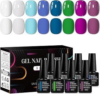 MEET ACROSS 1 Step Gel Polish Set Nail Art Manicure 3 in 1 Gel Kit Soak Off LED Gel Nail Varnishes No Need base gel top coat (Set-4, 8PCS)