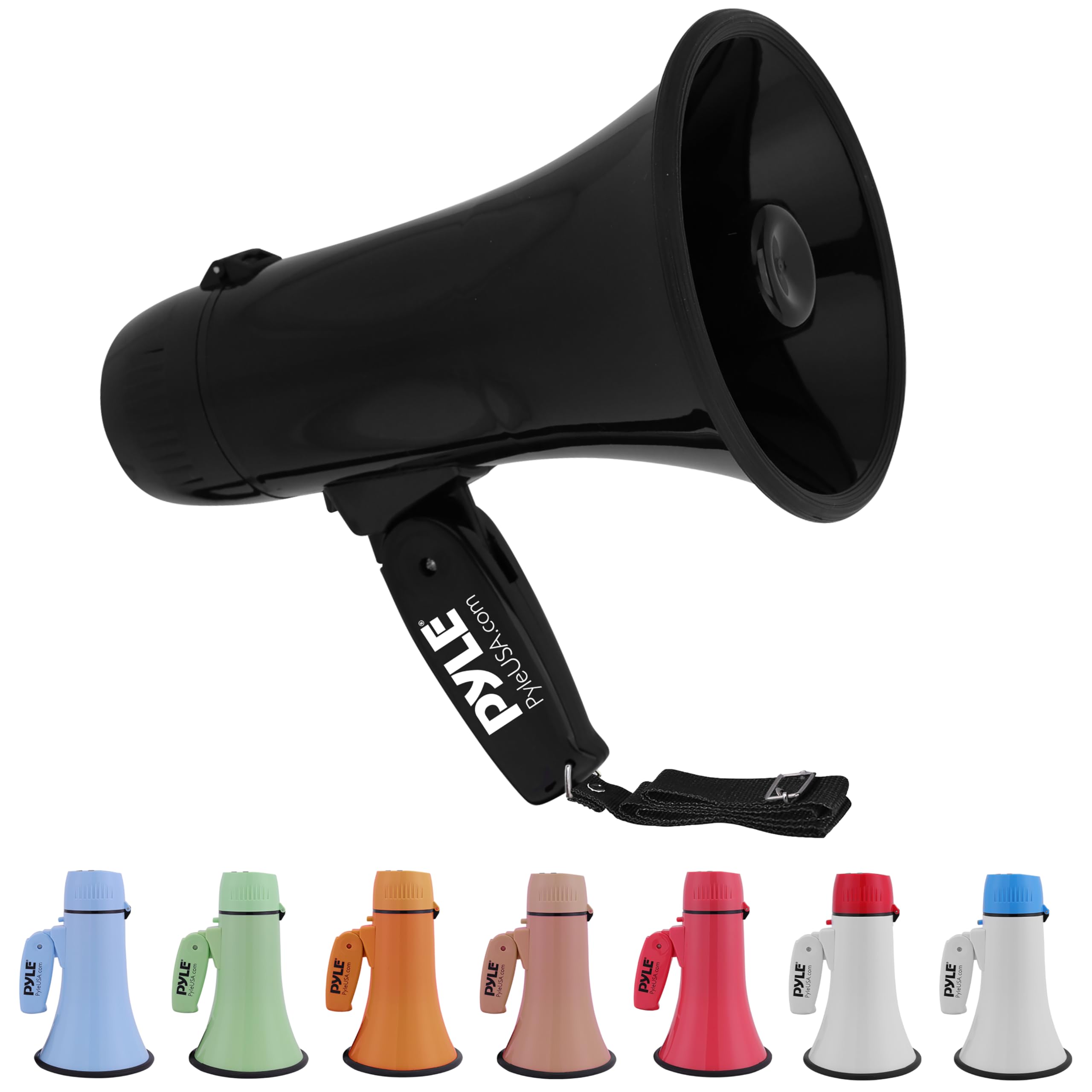 Mégaphone Portable Pyle 50 Watts Avec Sirène - Microphone Détachable, Sangle, Entrée Auxiliaire 3,5 Mm - Puissant Et Compact