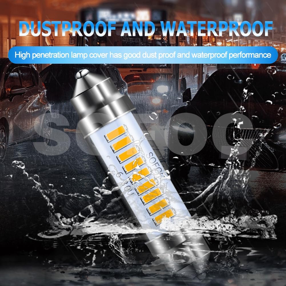 SOFOC 578 LED Bulb, 41mm Festoon 211-2 212-2 DE41, Canbus Error Free 6-30V Non-Polarity, 500LM Super Bright Warm White 9-SMD 4014 Chip for Car Interior Dome Map Courtesy Trunk RV Boat Lights (2-Pack)