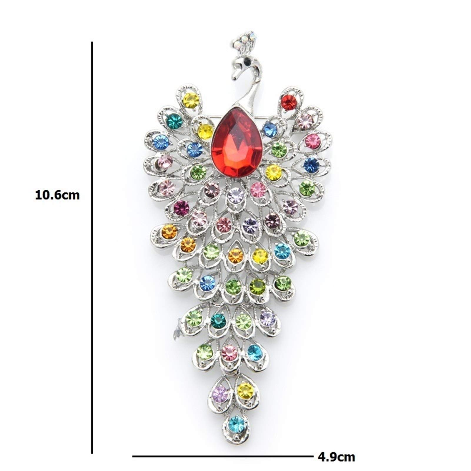 RWRAPS Brosche, große Strass-Pfau-Vogel-Brosche, Damen-Schönheit, 3-farbig, Vogel, Tier, Hochzeiten, Party, Büro, Brosche, Pins, Geschenke (Metallfarbe: S Muliti) ()