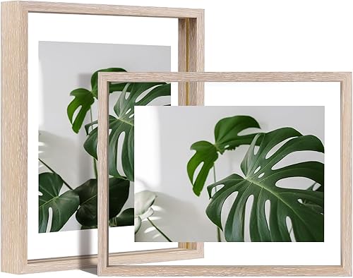 Miniatura 42 de Egofine Juego de 2 marcos flotantes de 8 x 10 pulgadas, marco de fotos de plexiglás doble, hecho de madera maciza, fotos de cualquier tamaño de