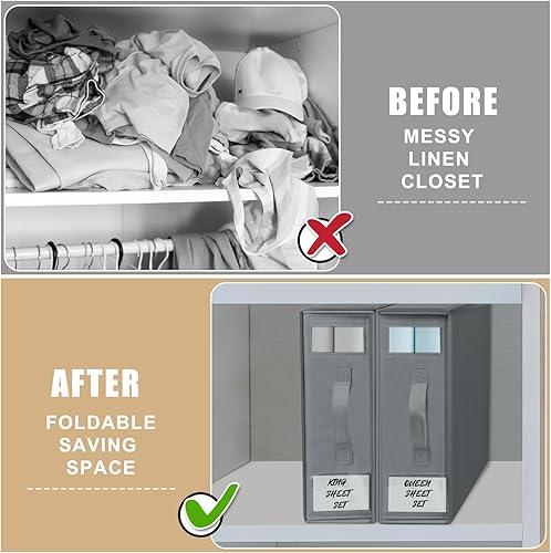 Miniatura 5 de Organizador de sábanas plegable (juego de 4) para ropa de cama tamaño QueenKing, organizador de armario de ropa de cama y caja de almacenamiento con