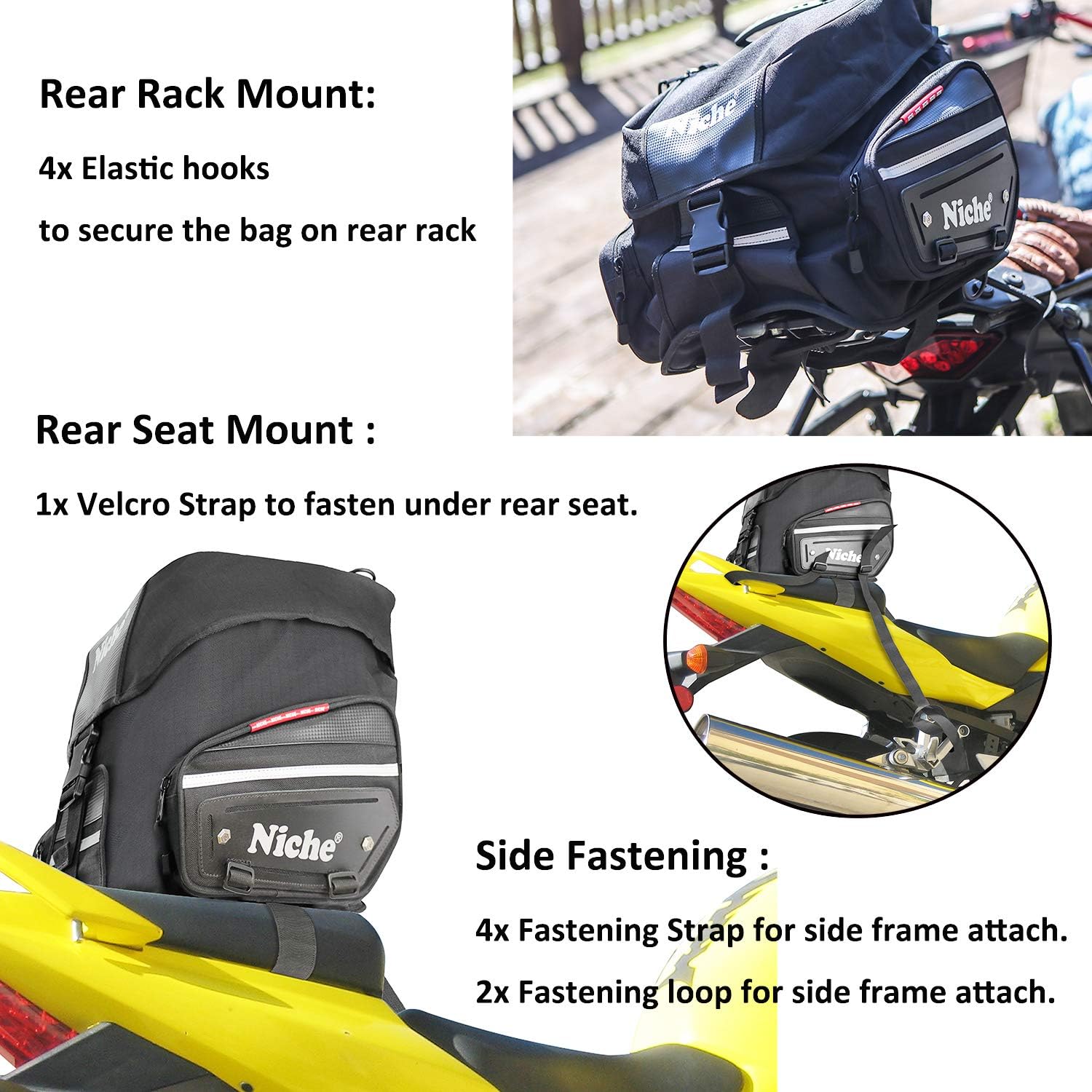 NICHE Motorcycle Tail Bag Travel Luggage, Weather Resistant Touring Seat Bag for Sports Bike and Street Bike, Motorcycle Rear Bag Shoulder Bag, Universal Type NMO-2215 : Automotive