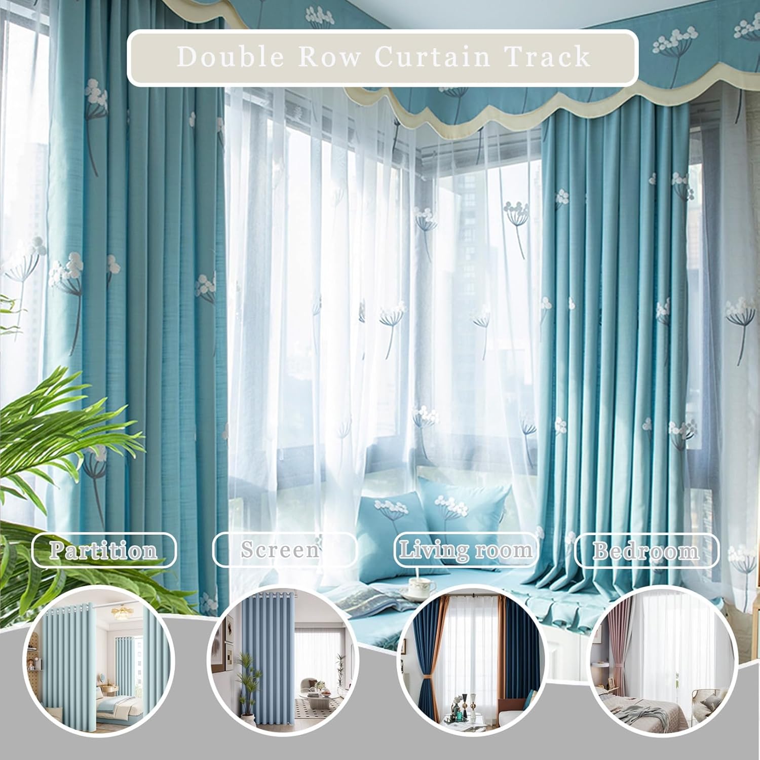 Double Curtain Track for Windows,Silent ceiling track for curtains 1-20ft length,Heavy Duty Aluminum Duty Rail Ceiling Mounted for Bedroom,Living Room,Hotel(Gray,12ft)