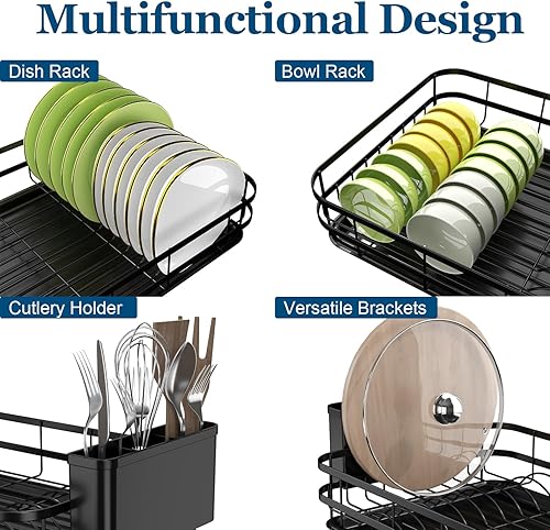 Miniatura 6 de LKKL Escurridor de platos, compacto para encimera de cocina, escurridor de platos para encimera de cocina, escurridor de platos de acero inoxidable