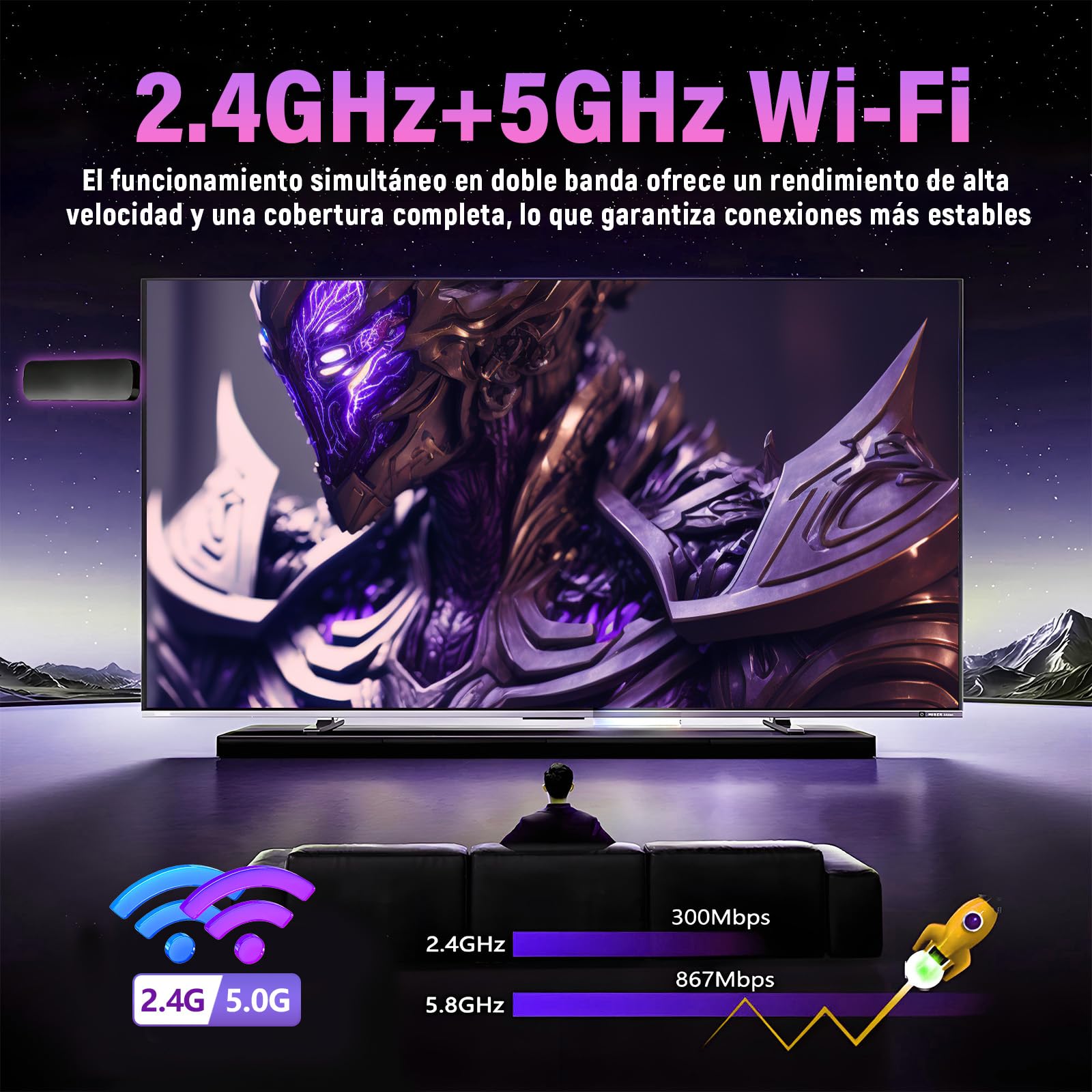 H7 Android TV Stick – Android 16.0, Smart TV Stick HD, H313 Quad-Core, Wi-Fi 2,4 GHz + 5 GHz y Bluetooth 5.4, Dispositivo de TV por Internet Plug & Play para Cine en Casa/Viajes (2+8 GB)