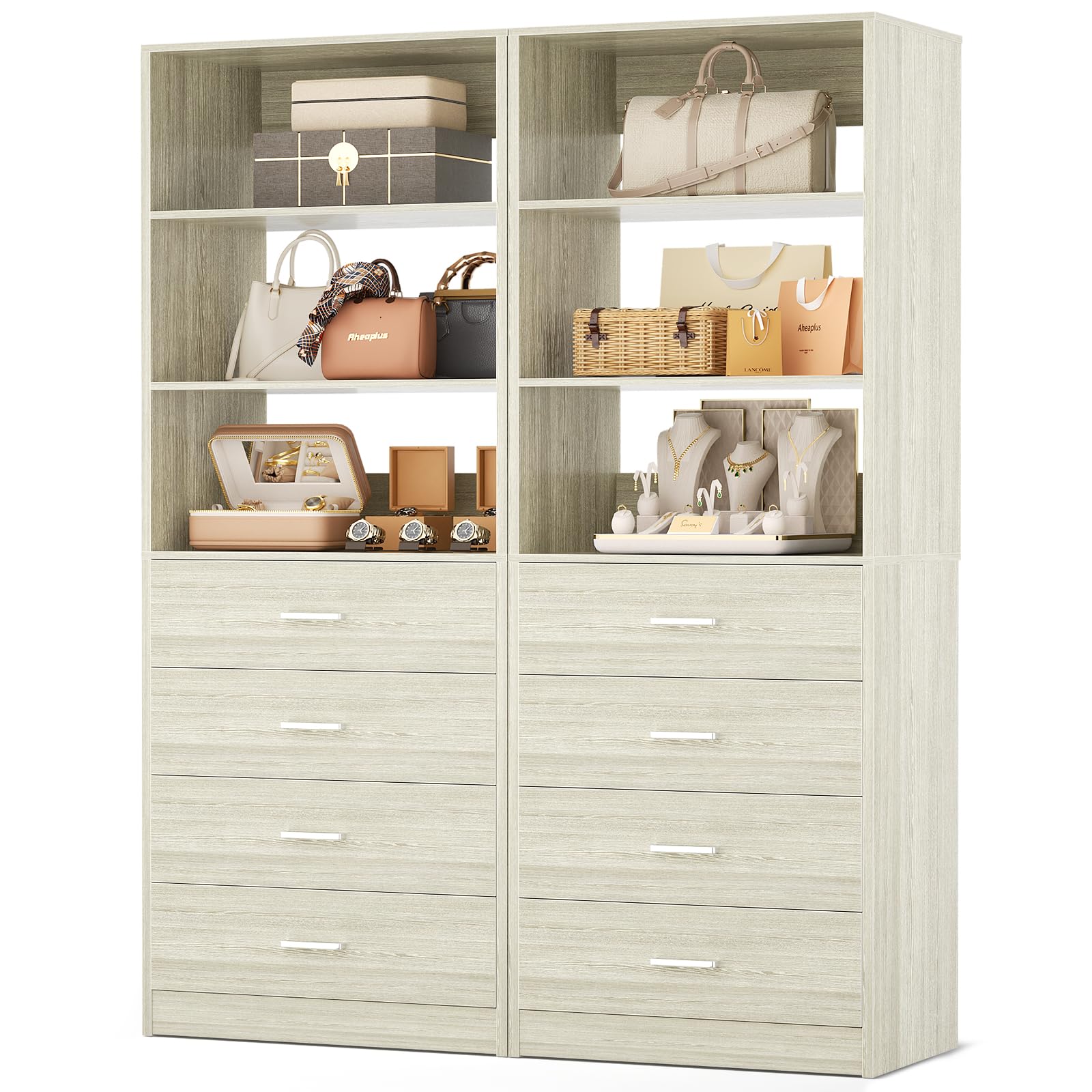 Aheaplus Closet Drawers Organizer System, 3.54FT Wood Closet System with 4 Drawers,