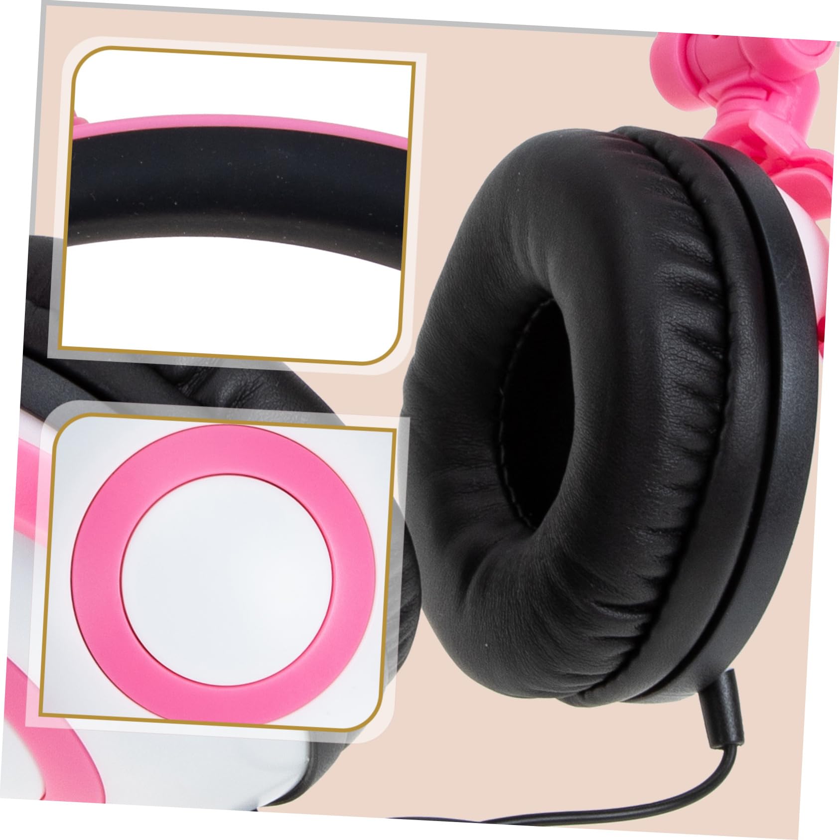 Cuffie per Bambini Orecchie da Gatto Rosa in Pvc Luce | Jack 3, 5mm, Spinotto Dritto e Driver da 40mm, Batteria a Bottone Inclusa