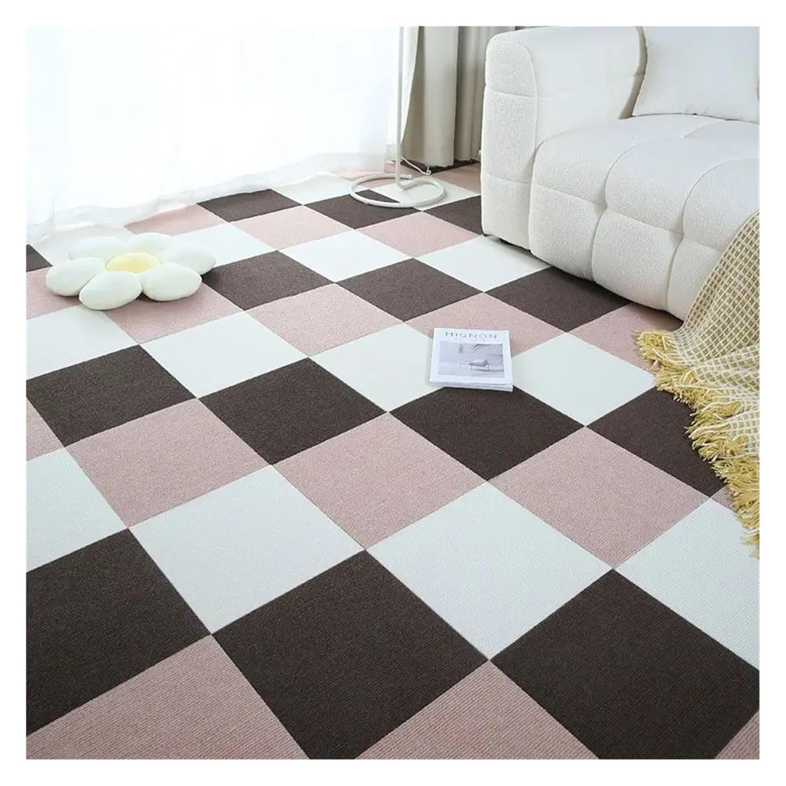 Dalles de moquette autocollantes, Dalles De Moquette Auto-adhésives 30x30cm, Paquet 4 À 32 Pièces Multicolores(White and Dark Gray,30x30cm 12pcs)