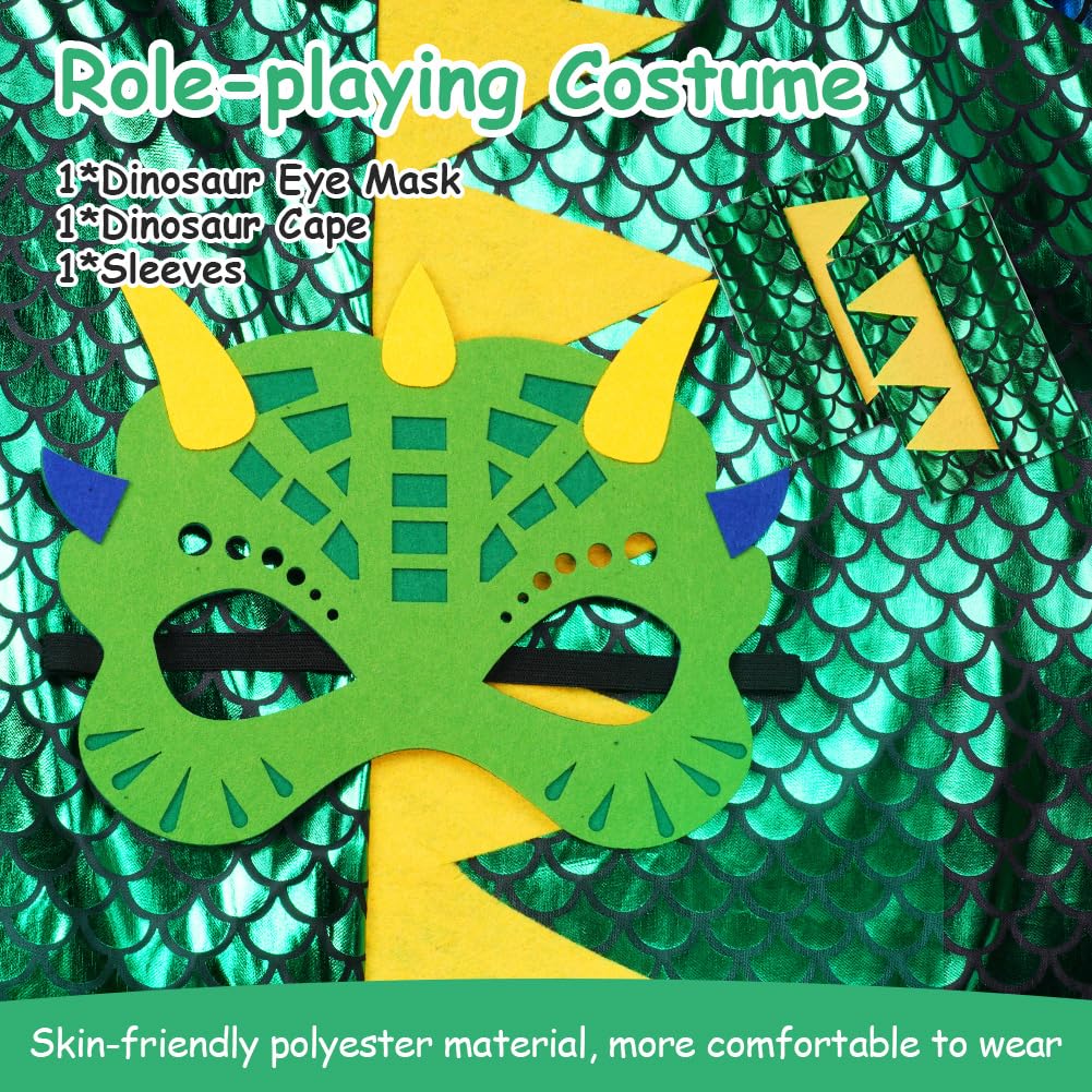 Aomig Disfraz Dinosaurio Niño, 3Pcs Capa de Dinosaurio con Capucha y Mangas y Máscara Dinosaurio, Capa de Disfraz de Dragón para Niños para Halloween Carnaval Fiestas Cosplay Cumpleaños — view 6