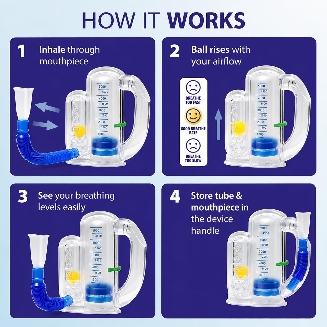 Breathing Exercise Device – Visual Airflow Trainer for Lung Fitness, Mindful Breathing, Relaxation, Focus, and Wellness Practice to Improve Airflow Awareness & Breathing Strength