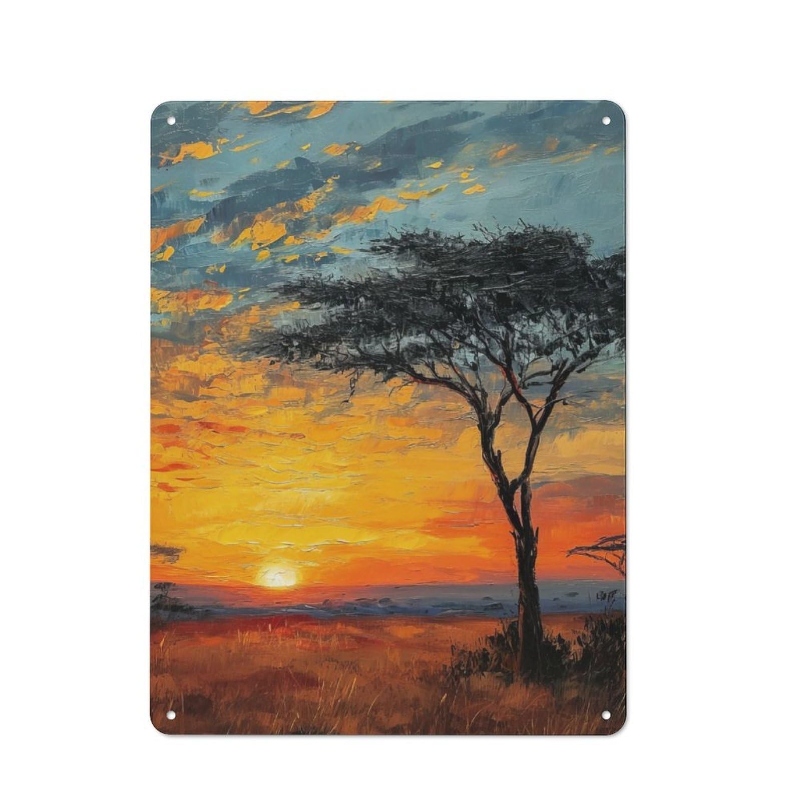 Junmoney African Sunset Serenity Retro Metal Wall Sign 40X30cm For Guest Room Or Hallway, New-Space Wall Decor For Home Decor Collectors