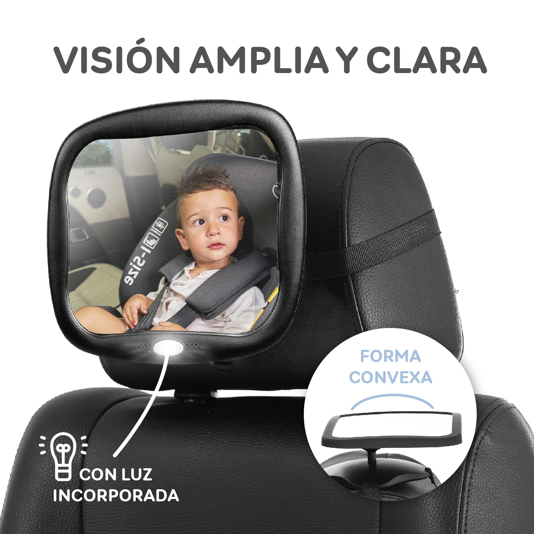 Ms - Espejo de coche para Bebé CON LUZ - Mando a distancia y rotación 360º con Caja Regalo - Instalación Universal