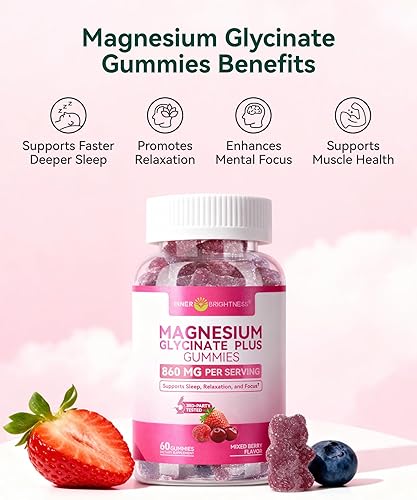 Miniatura 4 de Glicinato de magnesio Plus gomitas de 860 mg, sin azúcar, sin OMG, sin gluten, gomitas de magnesio para adultos y niños, dormir, relajación y