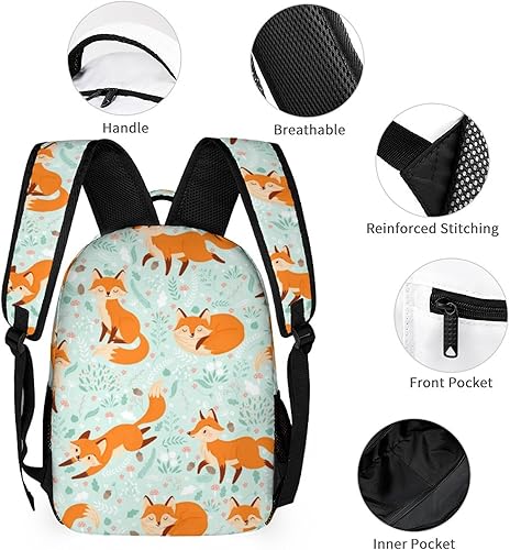 Miniatura 3 de Juego de 3 mochilas de dibujos animados, ligera y duradera, bonita bolsa para portátil con bolsas de almuerzo, elegante mochila para hombros, Zorro