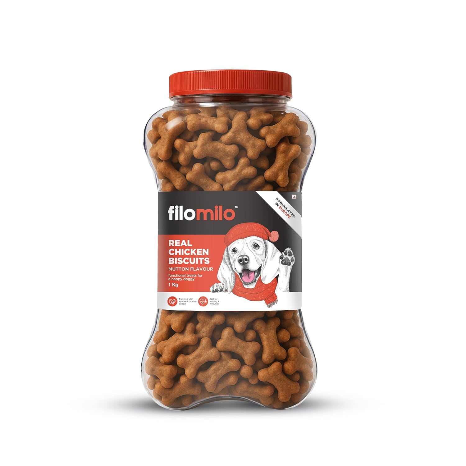 Filomilo Ayurvedic Dog Biscuits with Brahmi & Ashwagandha | Real Chicken in Mutton Flavour | Boosts Immunity & Brain Healt...