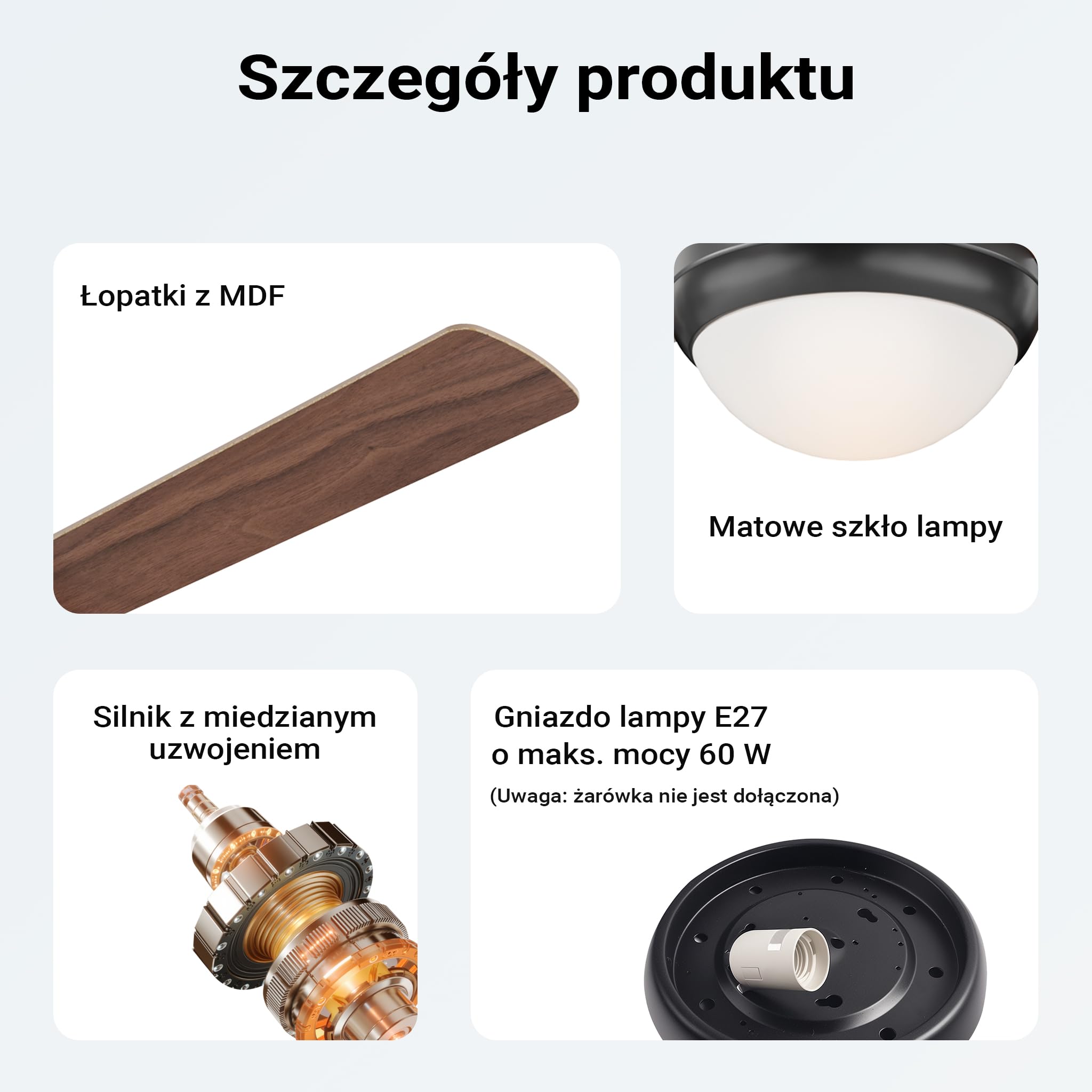 Wiltec Wentylator sufitowy Ø 122 cm z lampą, 4 łopatkami i 3 prędkościami, wiatrak z pilotem, timerem na 1/2/4 godziny, trybem letnim i zimowym