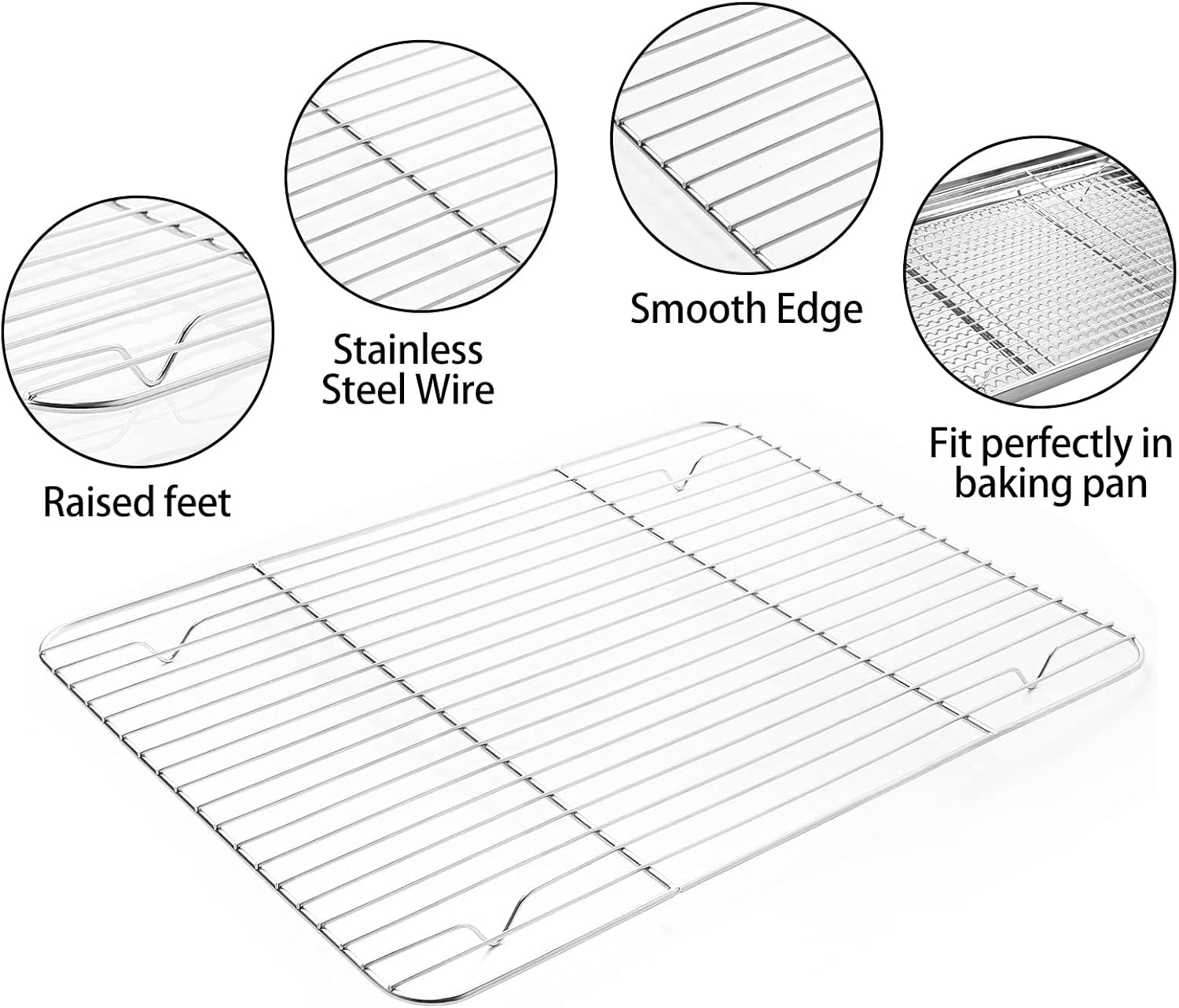 Stainless Steel Baking Sheet with Rack Set, Cookie Sheet with Cooling Rack, Set of 6 (3 Sheets + 3 Racks), Heavy Duty, Non Toxic & Easy Clean