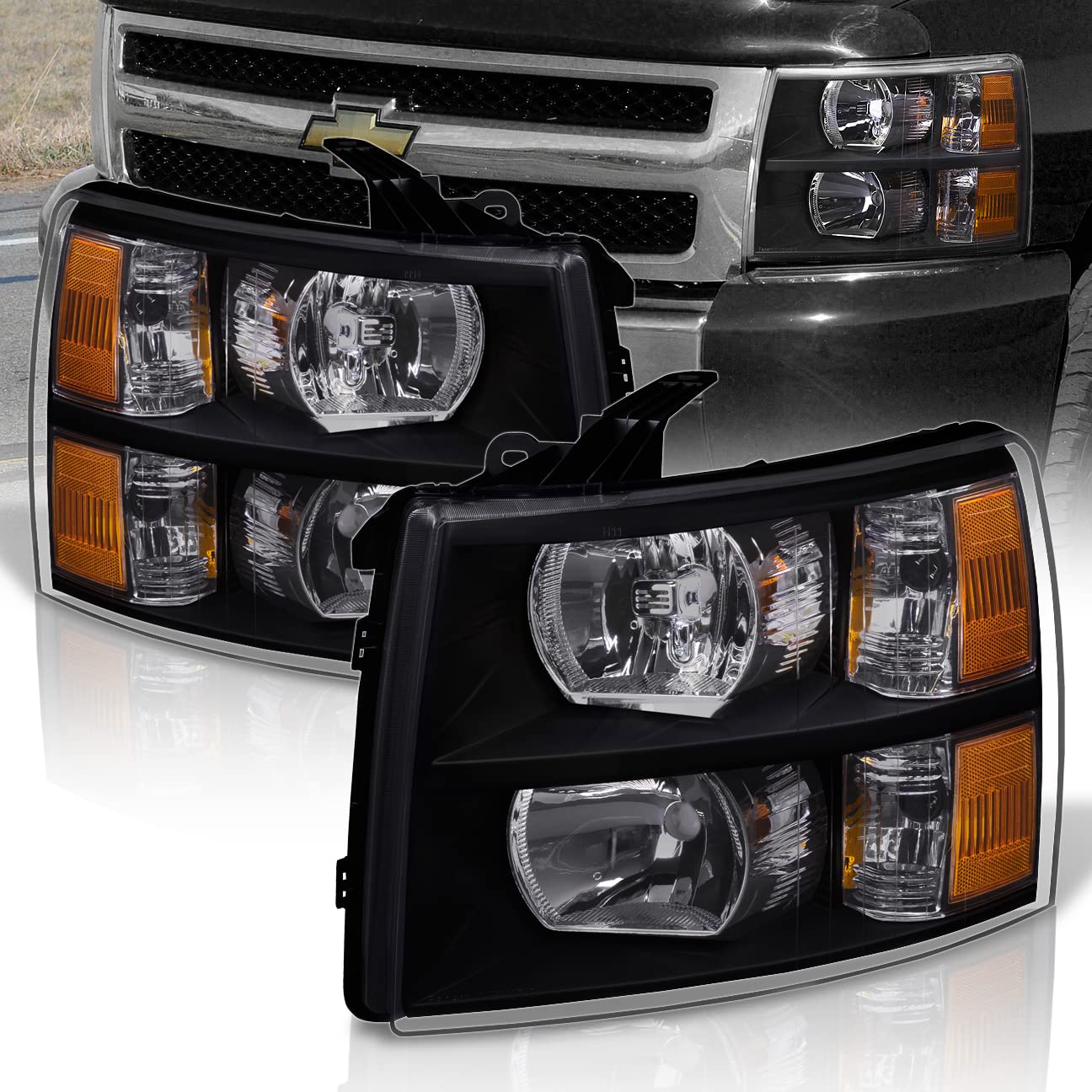 AJP Distributors Headlights Bumper Lamps Driving Signal Assembly Pair Compatible/Replacement For Silverado 1500 2500 2500HD 3500 3500HD 2007 2008 2009 2010 2011 2012 2013 2014 07 08 09 10 11 12 13 14
