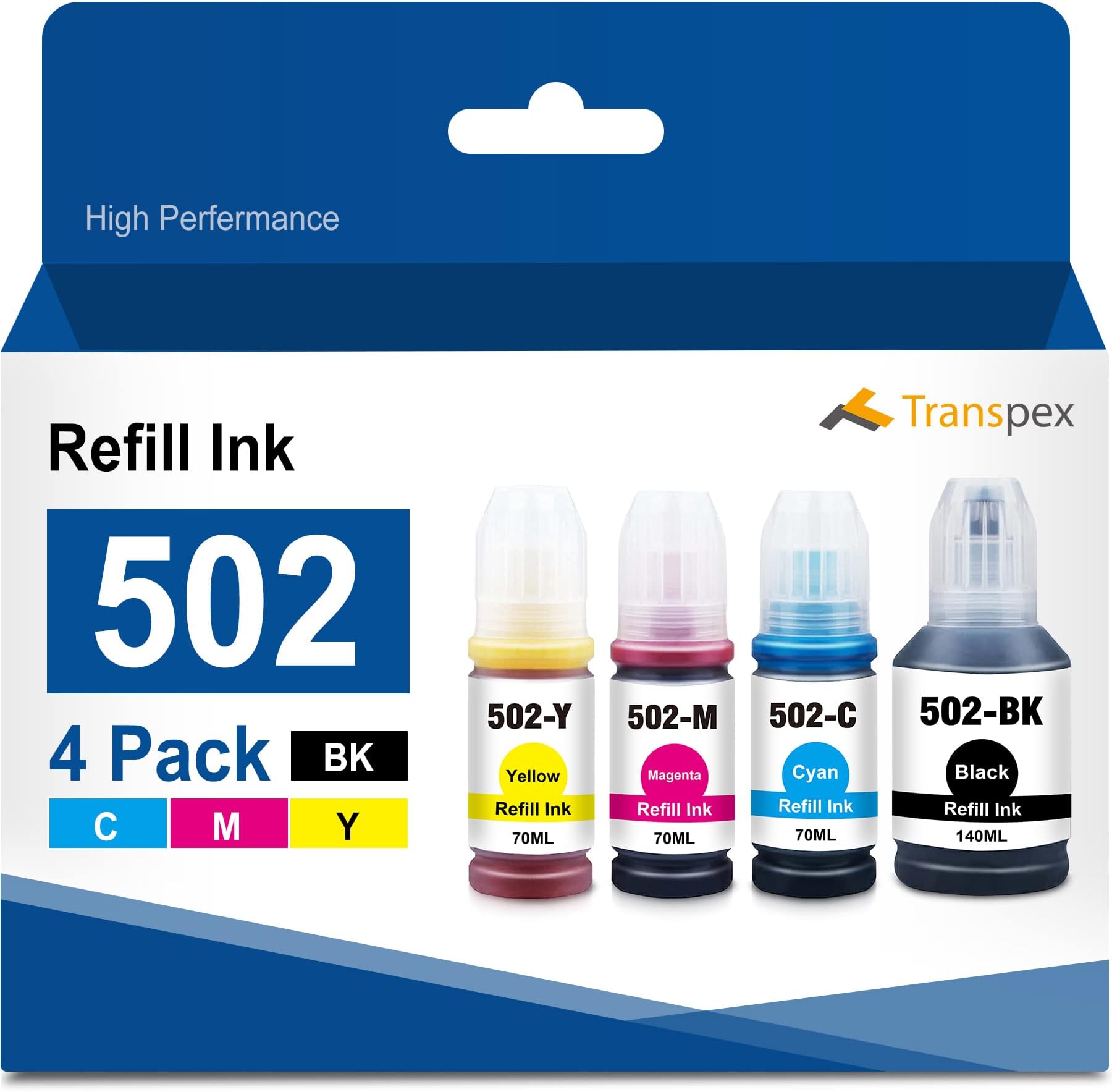 Transpex 502 Ink Refill Compatible Ink Bottle Replacement for T502 T502 Ink Used for ET-2700 ET-2750 ET-2760 ET-3700 ET-3710 ET-3750 ET-3760 ET-4750 ET-4760 ST-2000 ST-3000 ST-4000(K/C/M/Y)