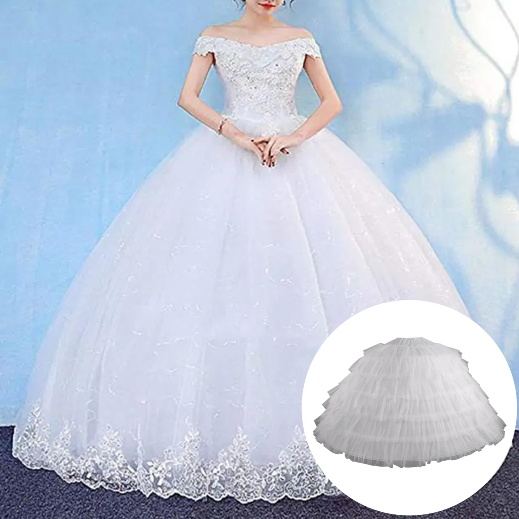 Jupon en tulle à 6 cerceaux 109 cm de long pour femme ajustable pour robe de mariée