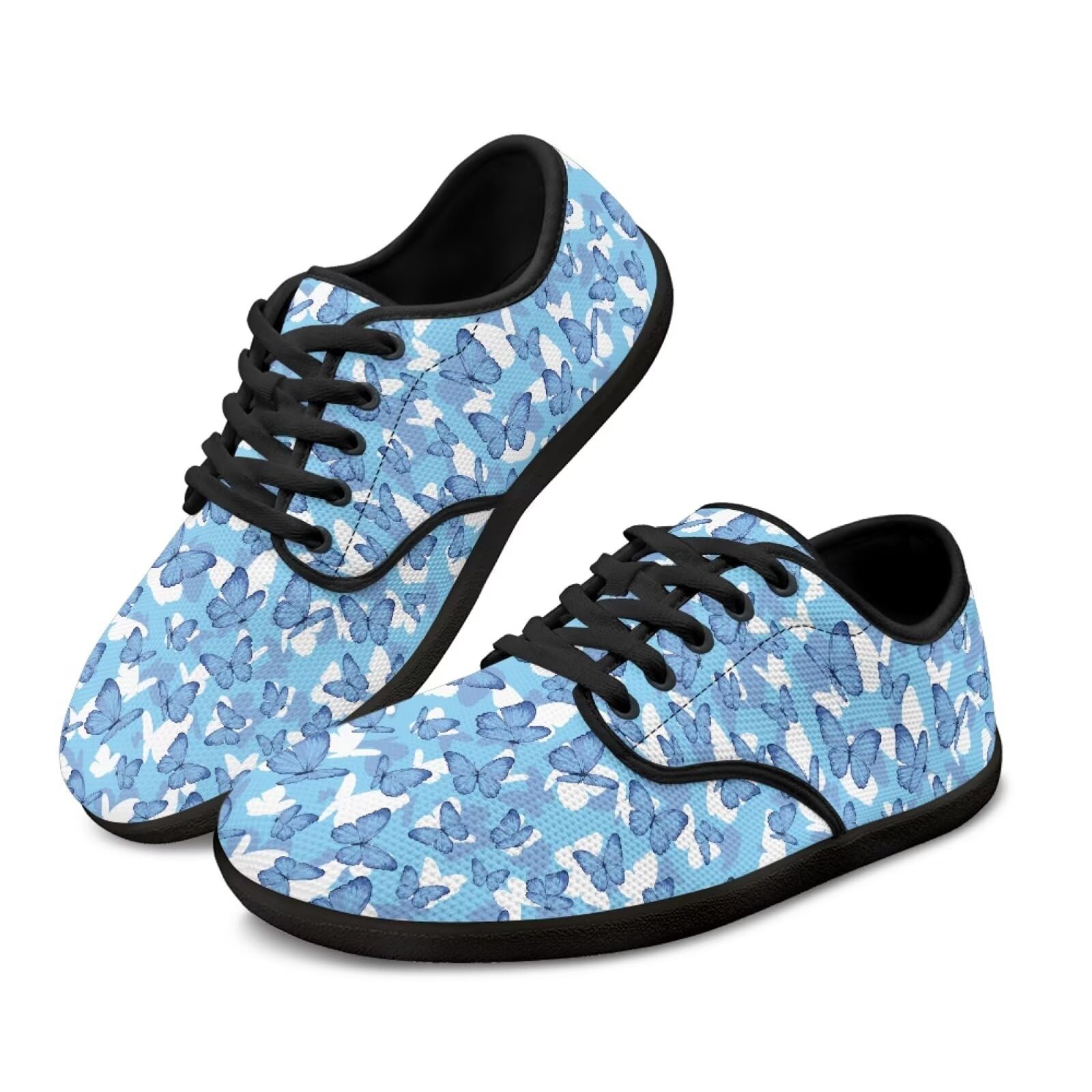 Binienty Blue Butterfly Lace Up Tennis Shoes Women Men Minimalist Trail Running Barefoot Shoes Fashion Breathable Lightweight Slip on Low Top Trainning Running Gym Shoes