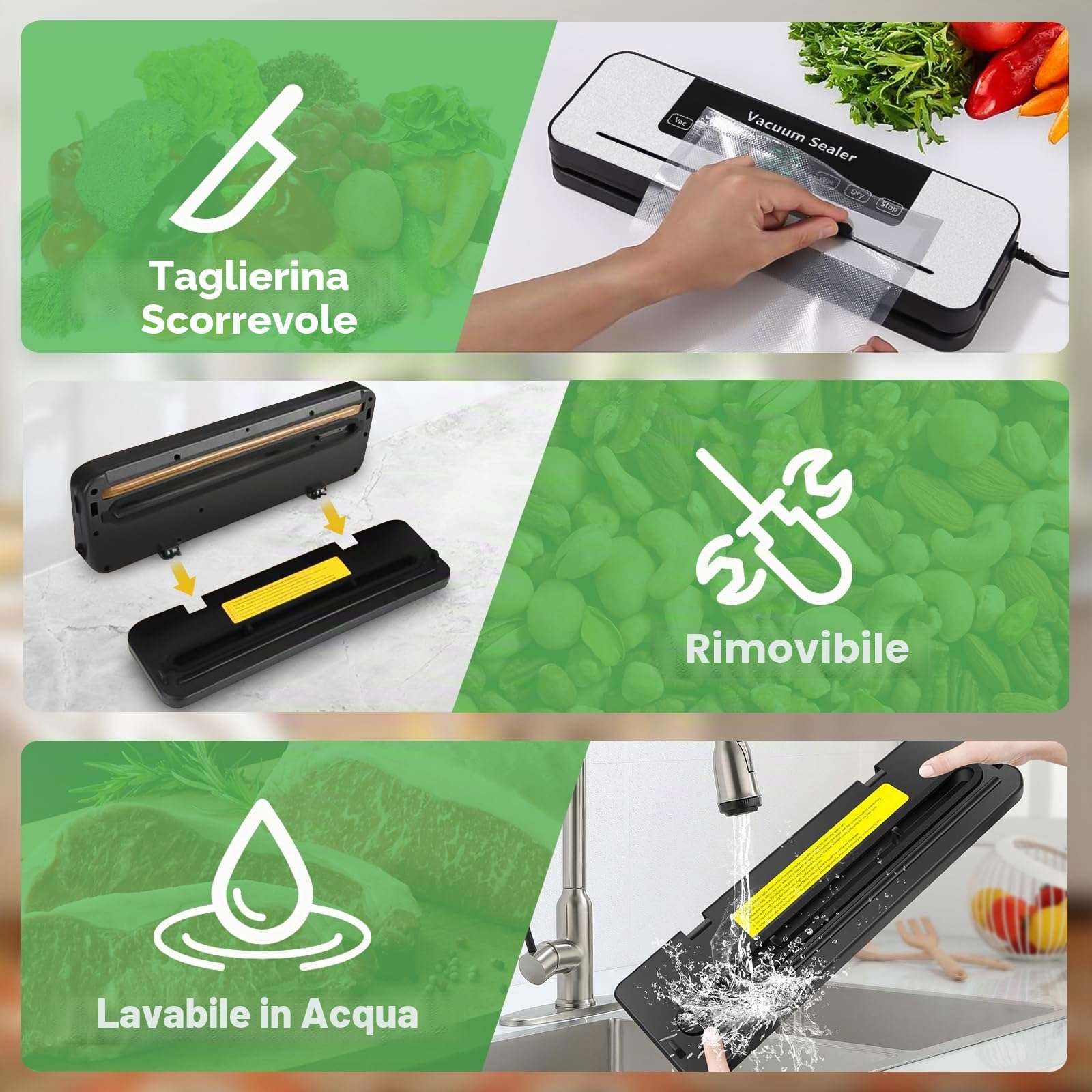 Macchina Sottovuoto Alimentare 6 In 1,Y 40 Inclusi Sacchetti Sottovuoto e Tubo Accessorio,Macchina imballatrice sottovuoto multifunzionale per Cottura Sotto Vuoto e Conservazione Alimenti