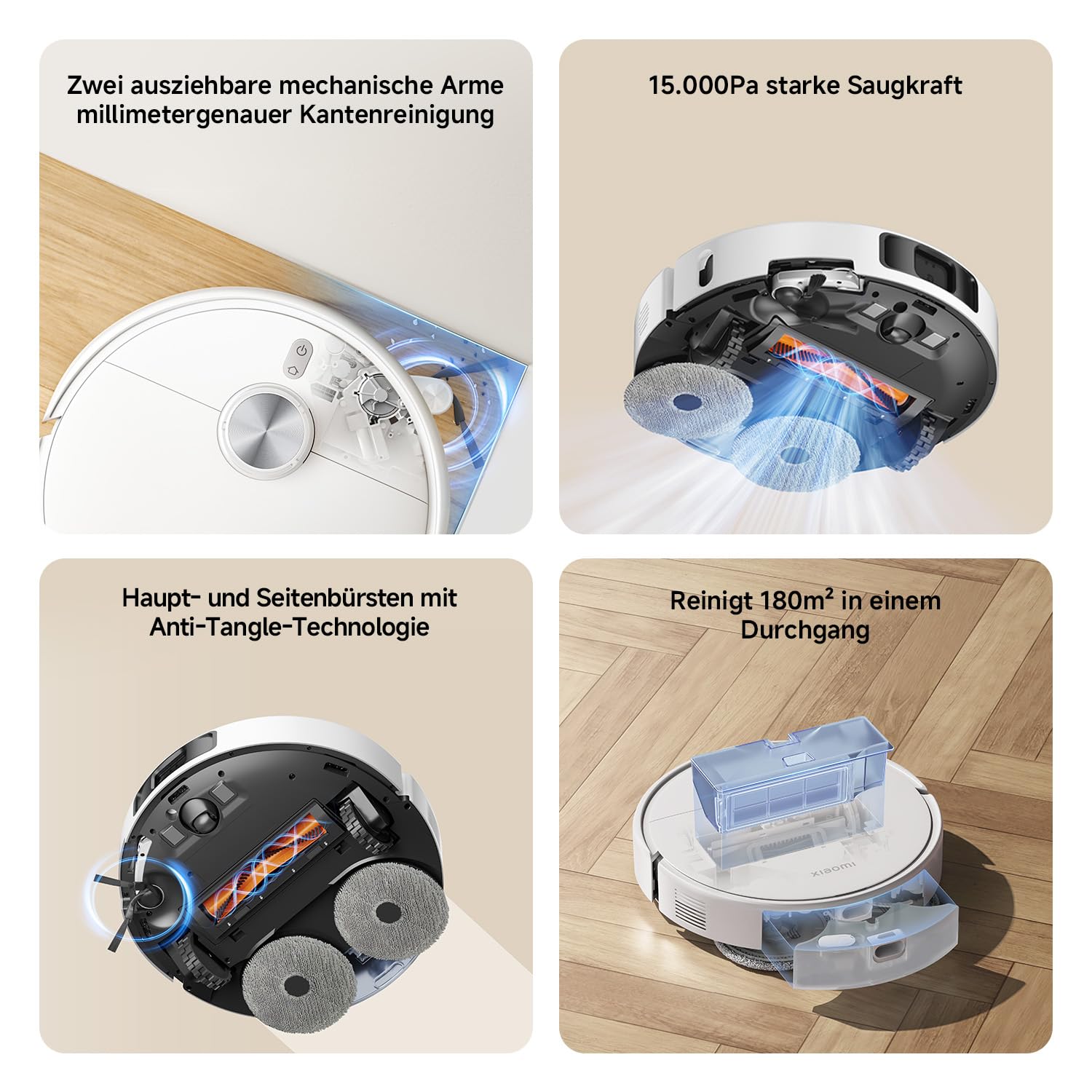 XIAOMI Vacuum S40 Pro, intelligenter Roboterstaubsauger und Mopp, selbstdehnende Seitenbürsten, Saugleistung von 15000 Pa, Hartboden und Teppich, Fernbedienung über App