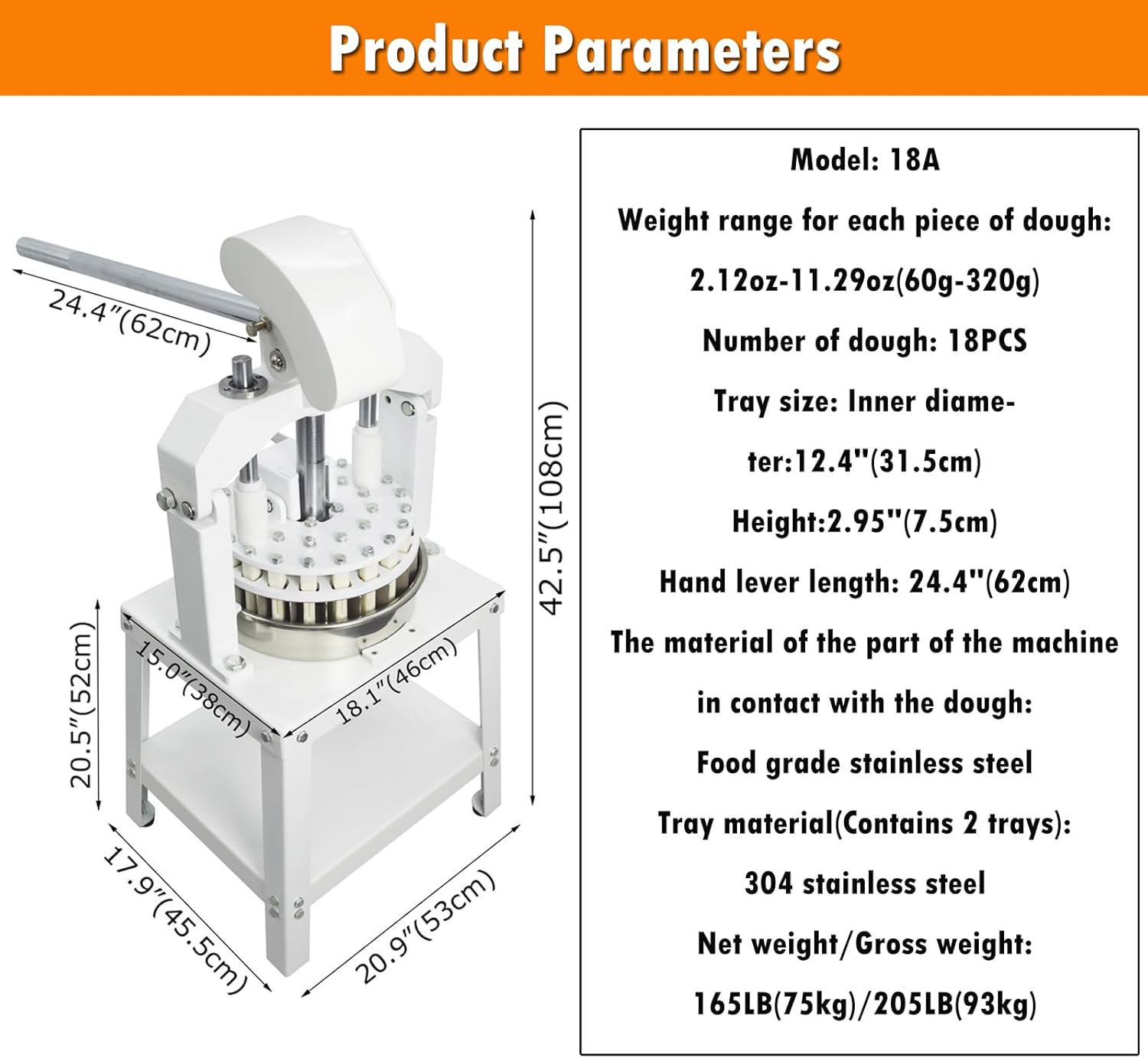 INTSUPERMAI Dough Divider and Rounder Machine - 18pcs Manual Dough Spacer Machine, 2.12oz-11.29oz for Bakery