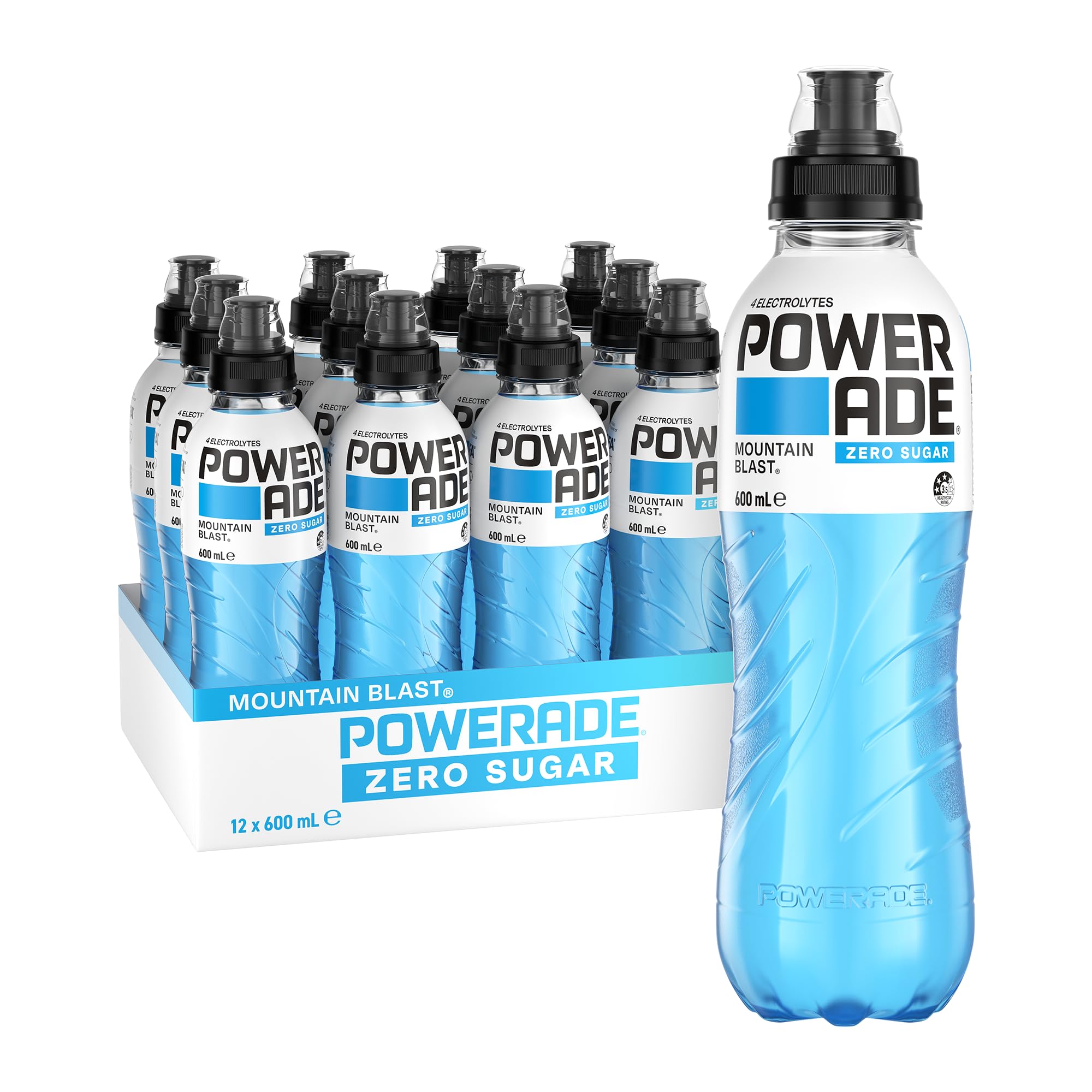 Powerade Zero Sugar Mountain Blast Sports Drink Sipper Cap Multipack Bottles 12 x 600mL