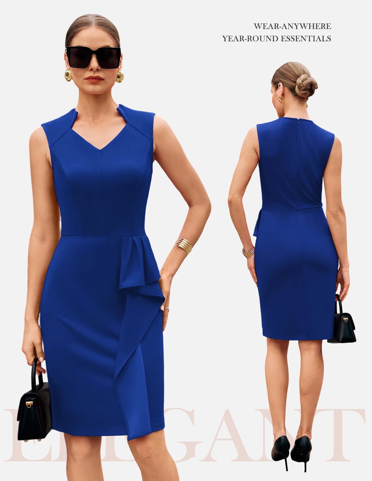 GRACE KARIN Abito elegante da donna, senza maniche, scollo a V, da cocktail, da lavoro, da ufficio, da donna