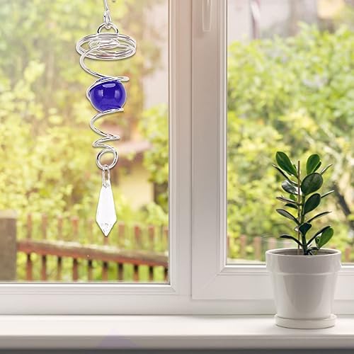 Miniatura 9 de Campana de viento con cola en espiral, bola de observación, hilandero de viento de acero inoxidable con bola de cristal, decoración de campanilla de