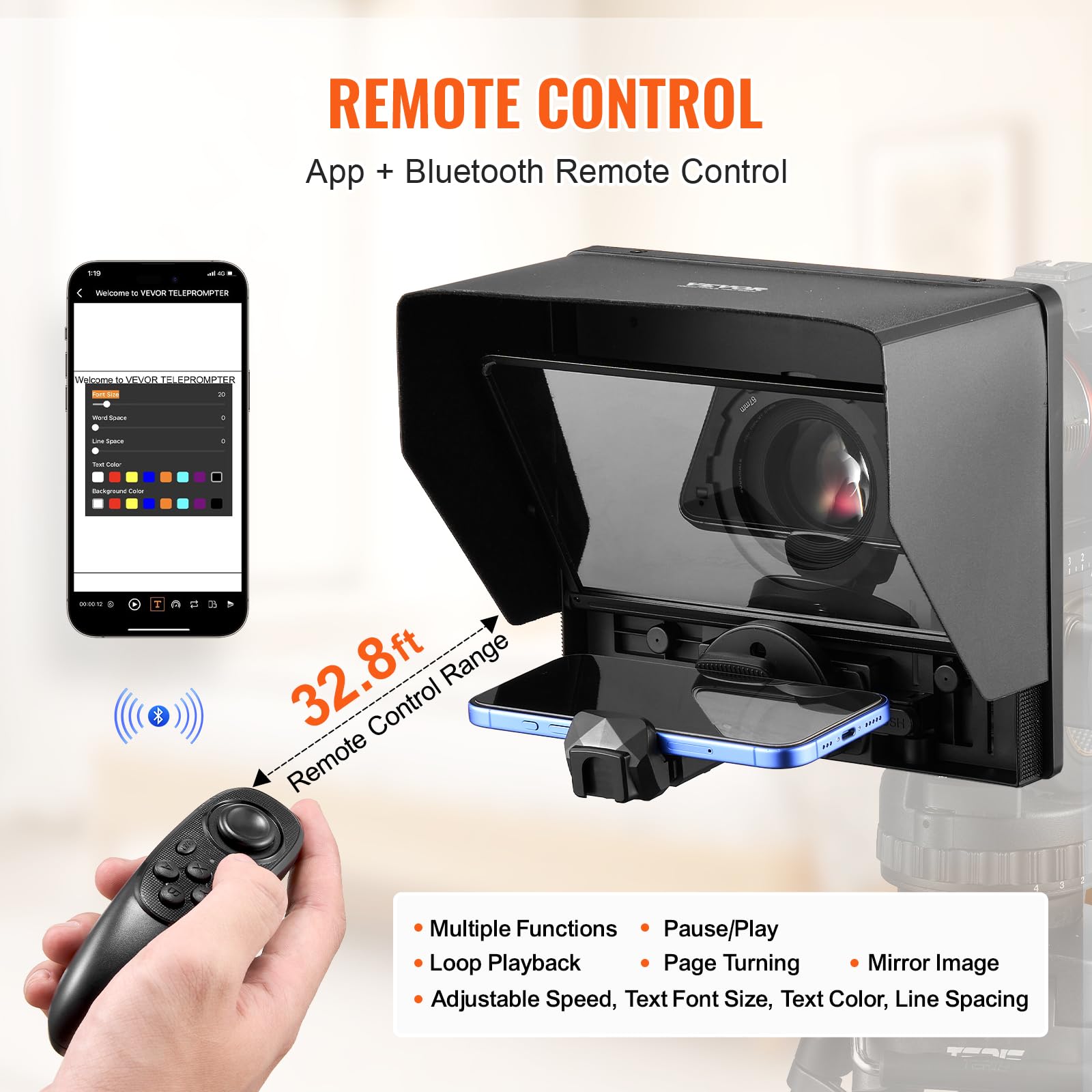 VEVOR Teleprompter, 8 inch aluminiumlegering, desktoppropter met verstelbare spectroscoop, afstandsbediening, voor YouTube, Twitch, Zoom, ondersteunt DSLR/webcam/smartphone, voor