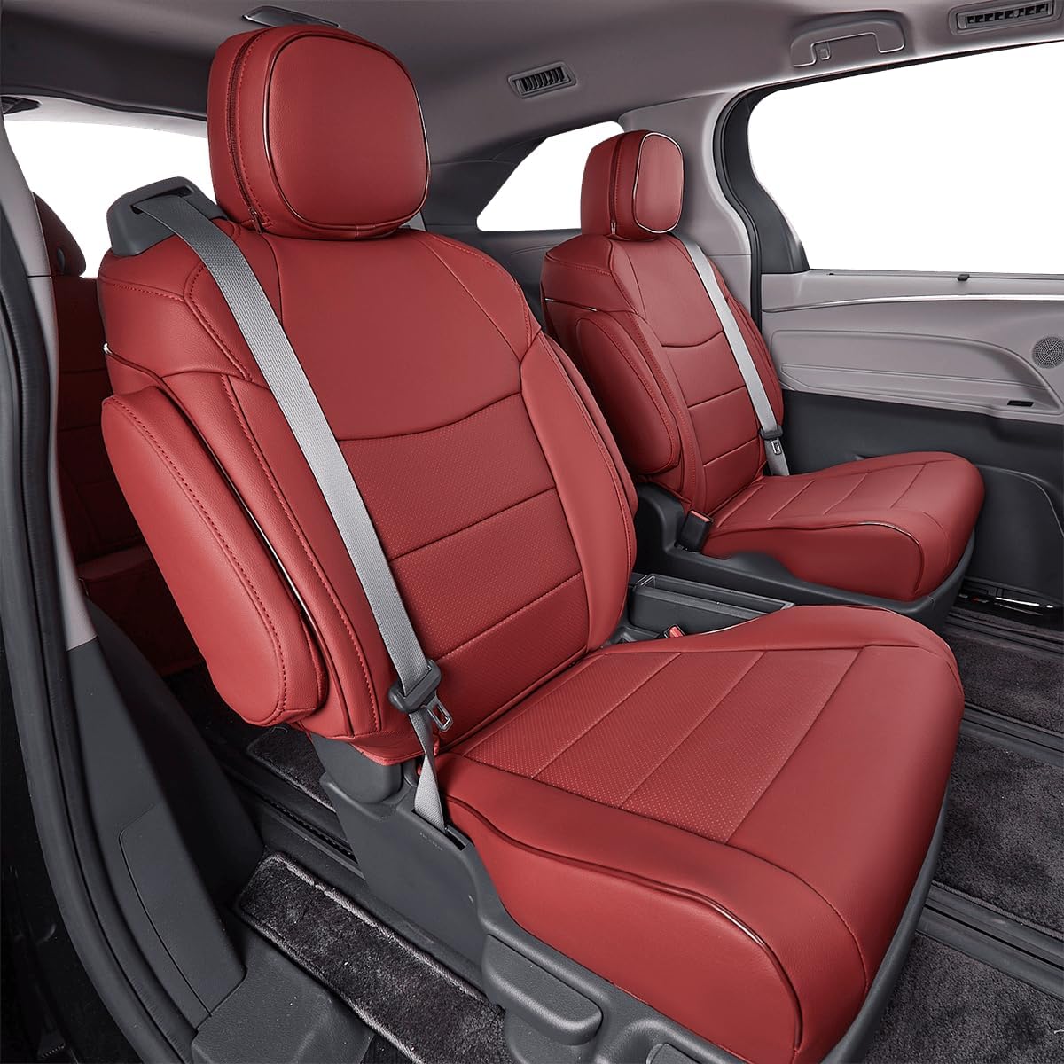 EKR Custom Fit Sienna Seat Covers for Select Toyota Sienna LE,SE,XLE,AAS,2nd Row 40/20/40 Split 2011 2012 2013 2014 - Three Row,Leather (Burgundy)