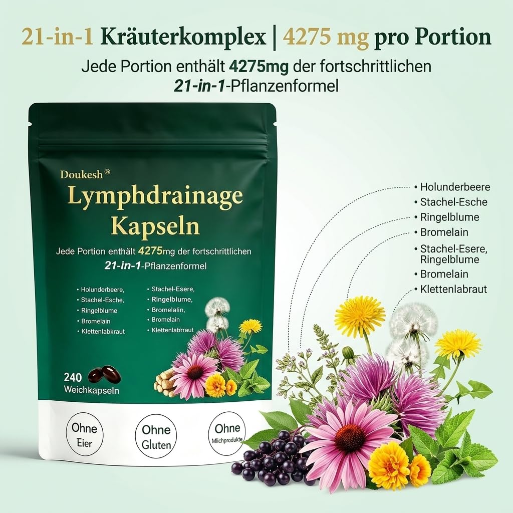 2 Beutel Lymphdrainage Kapseln 240 Tabletten Natürlich Lymphatic Drainage Kapseln No Gluten Kräutermischung für das Gleichgewicht des Lymphsystems