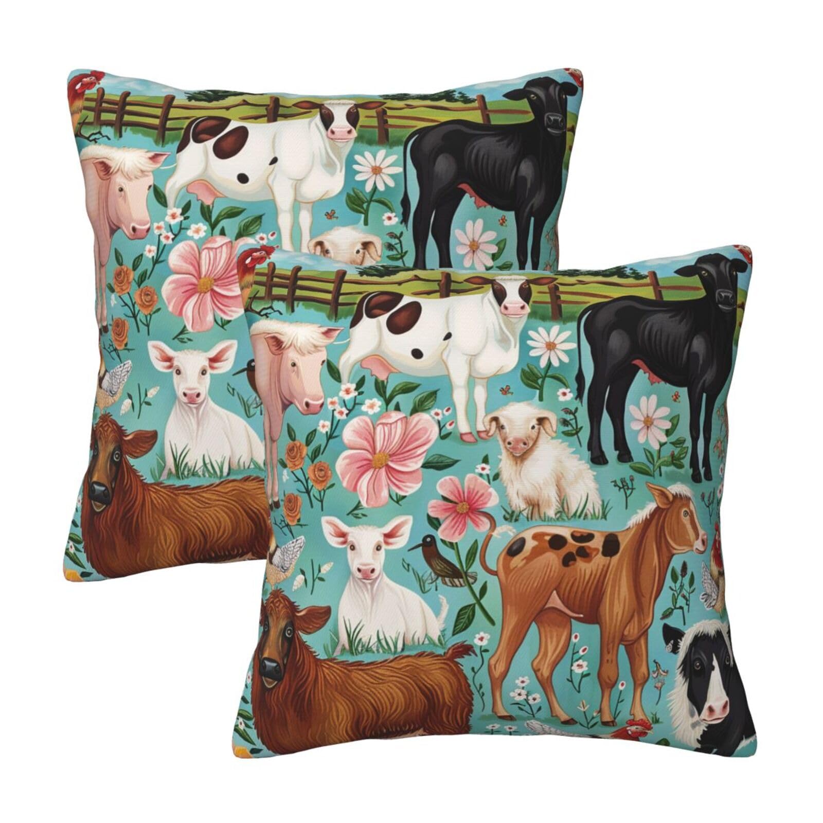 kkvhhyuo Farm animal Print Pillow Covers Set of 2, Square Decorative Cushion Covers with Hidden Zipper, Throw Pillow Cases for Living Room Sofa Bed Chair, 50x50 cm