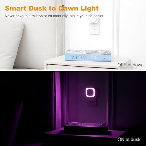 Miniatura 4 de Paquete de 2 luces nocturnas moradas, cuidado suave de los ojos con brillo suave regulable y reflejo indirecto, sensor automático del atardecer al