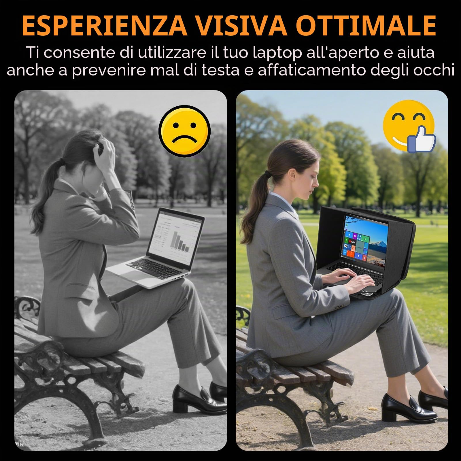HoYiXi Parasole universale per computer portatile, per lavori all'aperto, protezione solare riflettente, per MacBook/Hp/Dell/Acer/Asus PC, Laptop Sun Shade Sleeve,Nero