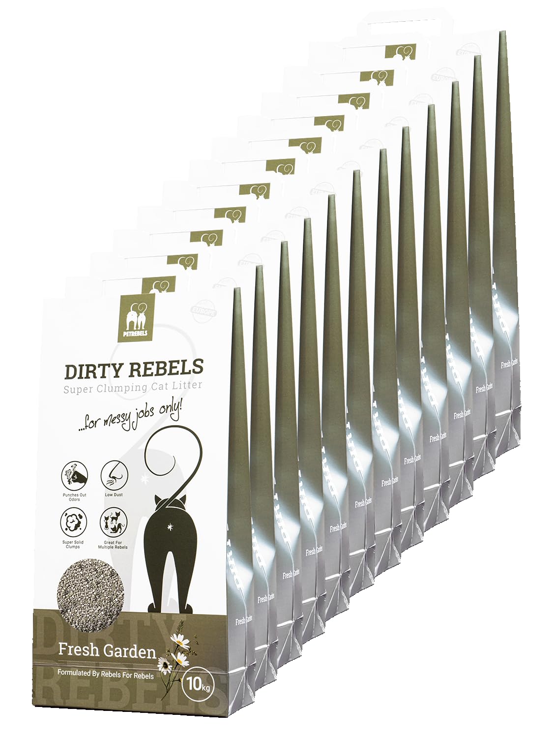 Petrebels Katzenstreu Dirty Rebels, 12x 10 Liter, Fresh Garden Duft, 100% Natürlich, 12er-Pack