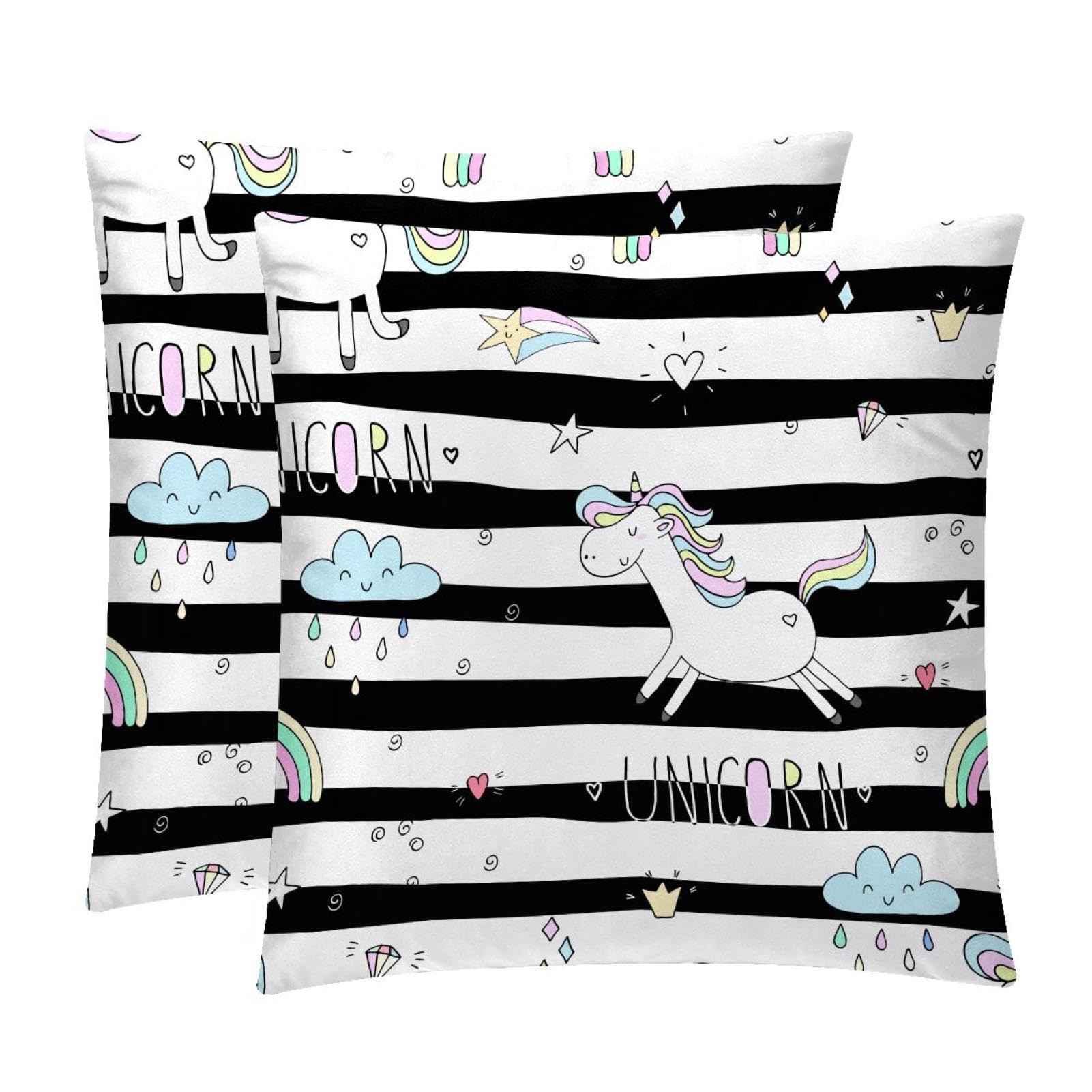 TDGKPZ Unicorn Black Stripes Throw Pillow Covers 2 Pack Pillowcases Soft Cozy Pillow Cases For Couch Bed Sofa 45x45cm