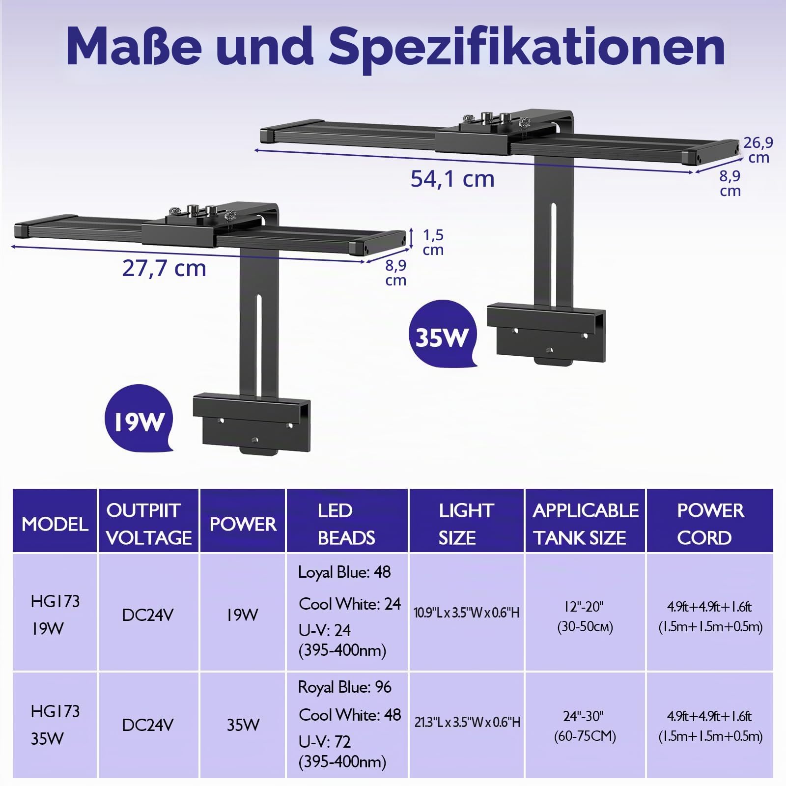 hygger Aquarium LED Licht für Salzwasser, 35W Clip On Meerwasser Beleuchtung für Aquarien 24/7-Modus Aquarium Lampe mit Timer Nano-Tank-Riffleuchte für Korallen Coral Marine