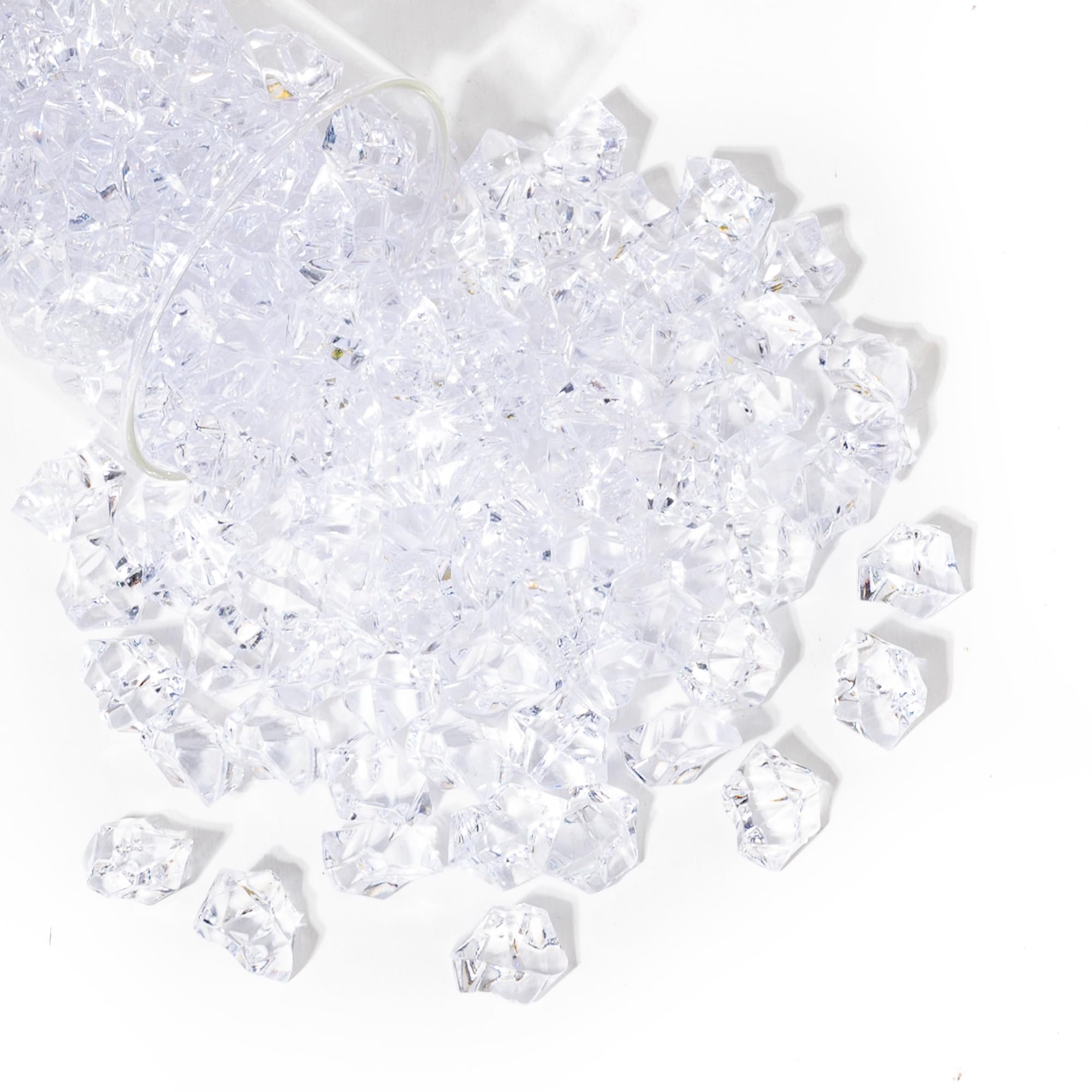150 PCS Acrylic Diamond Crystals Fake Crushed Ice Rocks Plastic Gemstones Artificial Plastic Ice Cubes for Vase Fillers Home Decoration Arts Crafts Display Fish Tank Rocks Table Scatter (Clear)