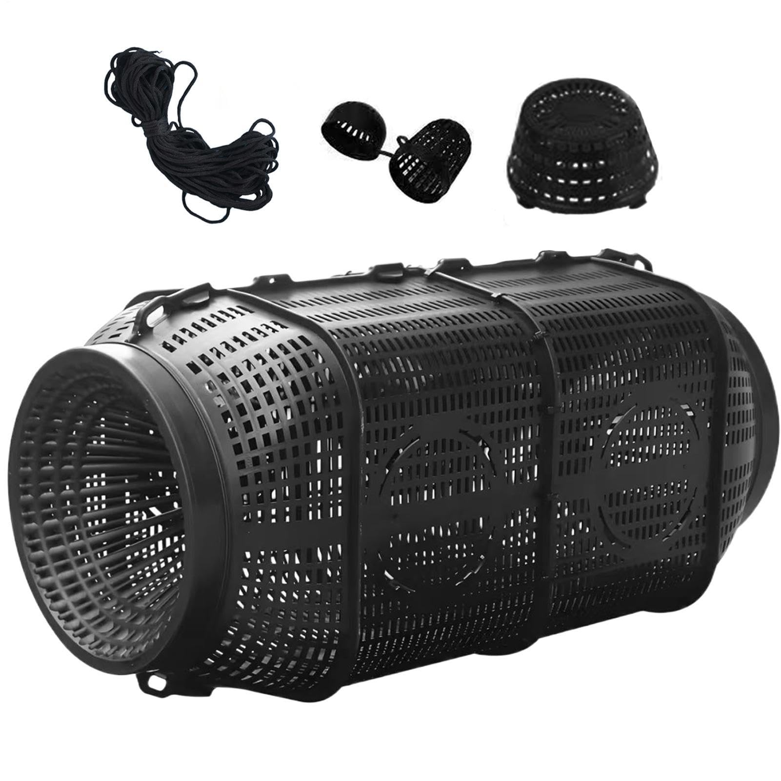 Fish Basket Fishing Bait Trap Loach Prawn Basket With 6m Nylon Rope Bait Ball Weight Box PP Shellfish Catcher Black Frame 31.5x19x19cm Lobster Crayfish Trap Gear Catching Traps Prawn Cage