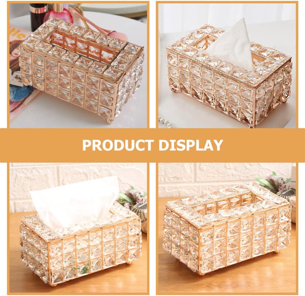 STOBAZA Metal Paper Box Tissue Dispenser Decorative Tissue Holder Crystal Napkin Container Napkin Holder Organizer Rose Gold