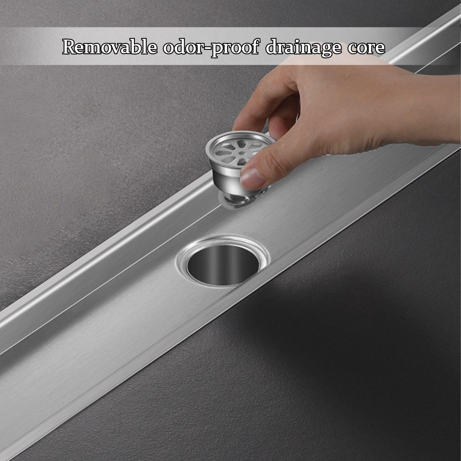 Desagüe Lineal de Ducha 10cm de Ancho Plata Acero Inoxidable Baño Accesorios Fácil Instalación Desagüe de Piso Extraíble con Anti-Obstrucción Filtro para Cocina Baño(10 * 70cm)
